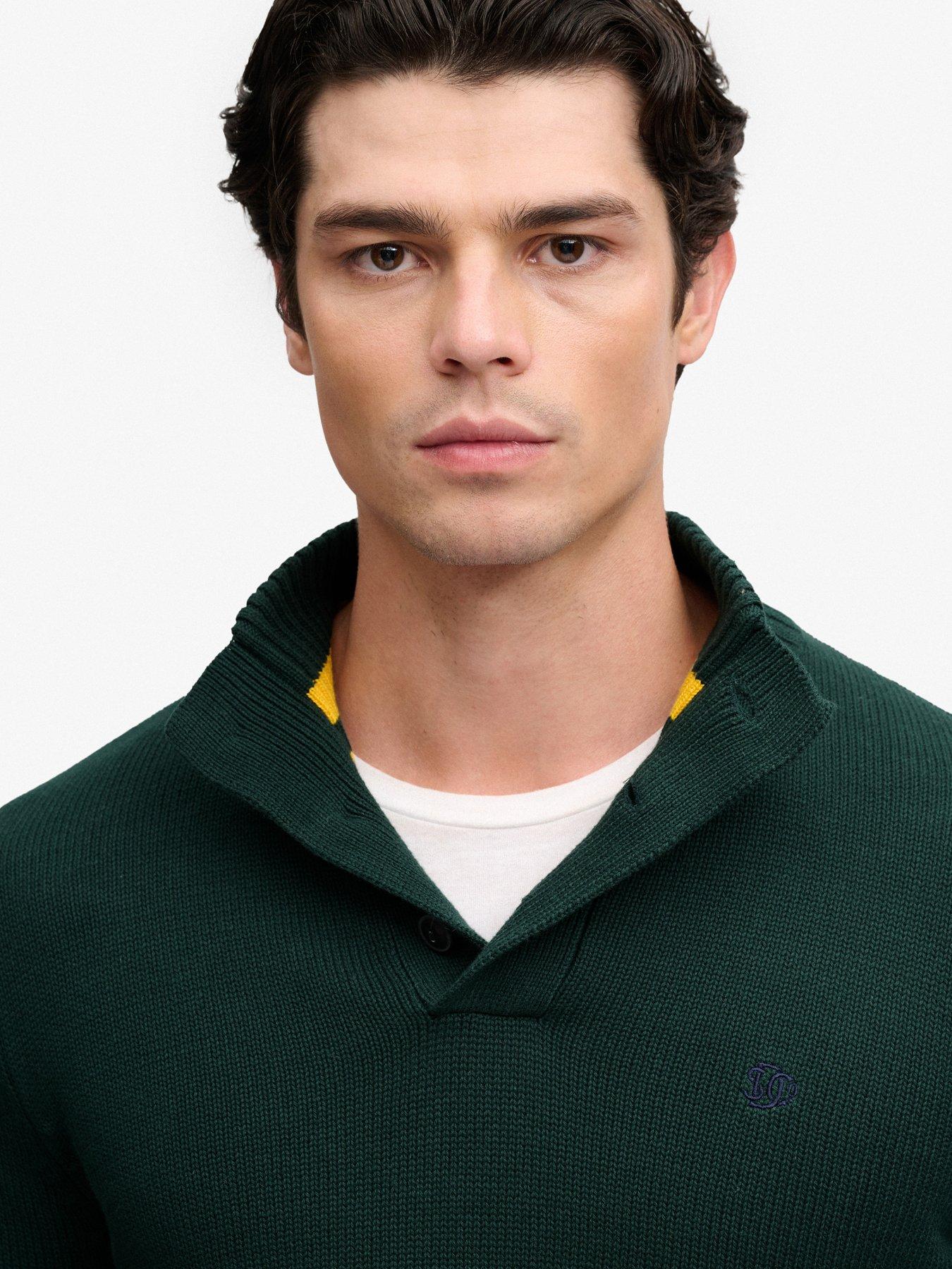 Image 4 of 7 of Superdry Mens Cotton Button Henley Jumper - Green