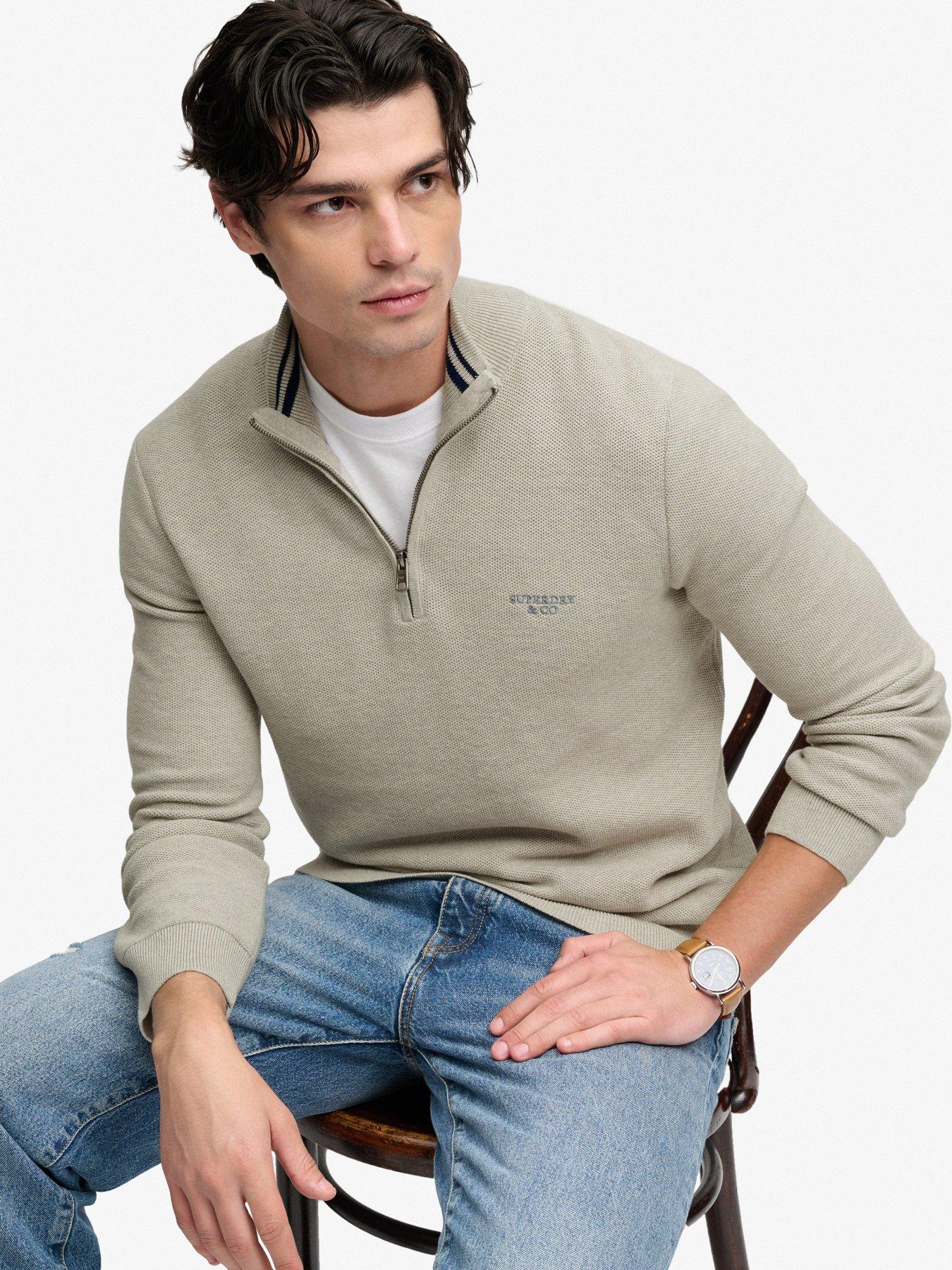 Image 5 of 7 of Superdry Mens Honeycomb Texture Half Zip Jumper - Grey