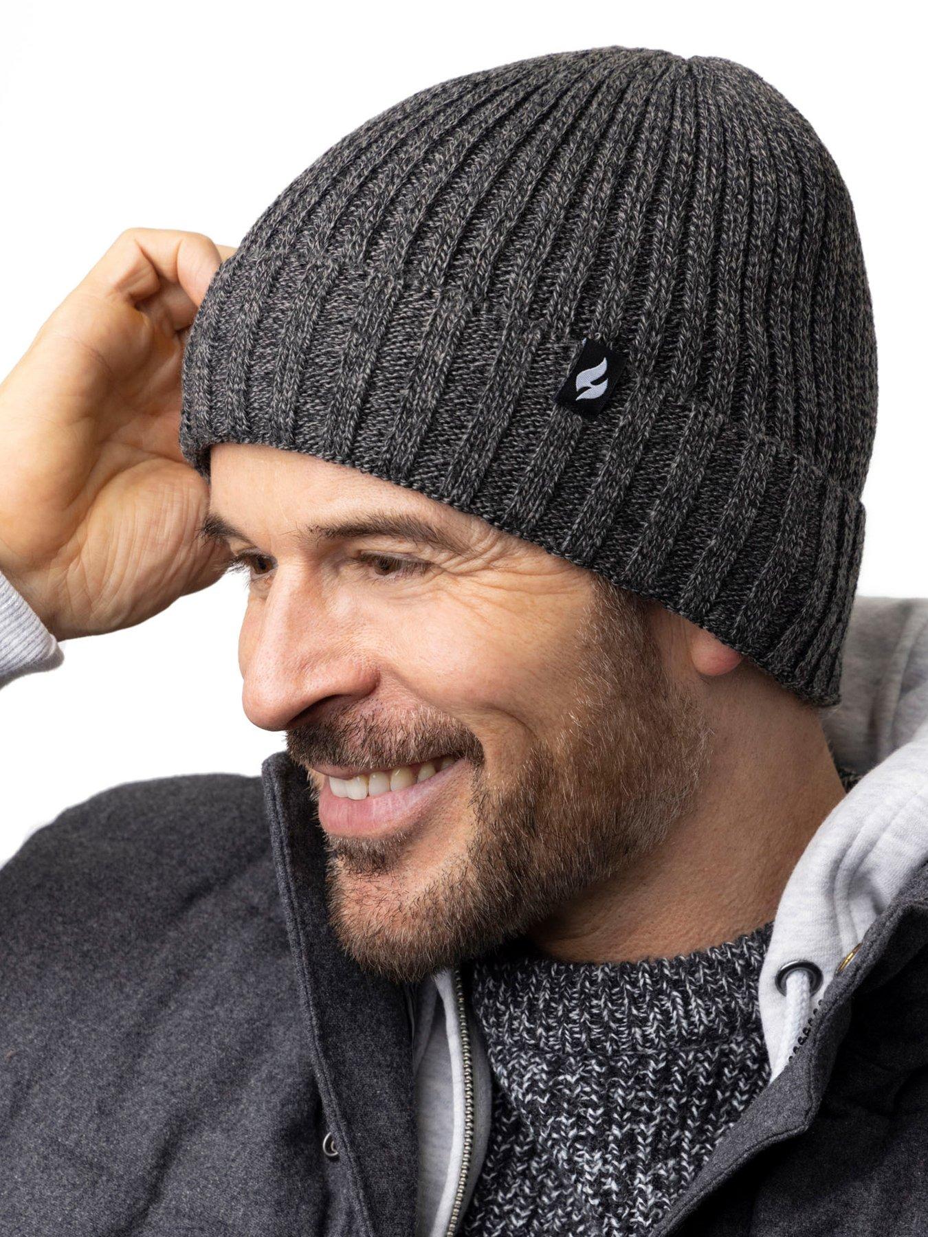 Image 2 of 4 of Heat Holders Mens Chunky Rib Turnover Heatweaver Lined Hat - Charcoal
