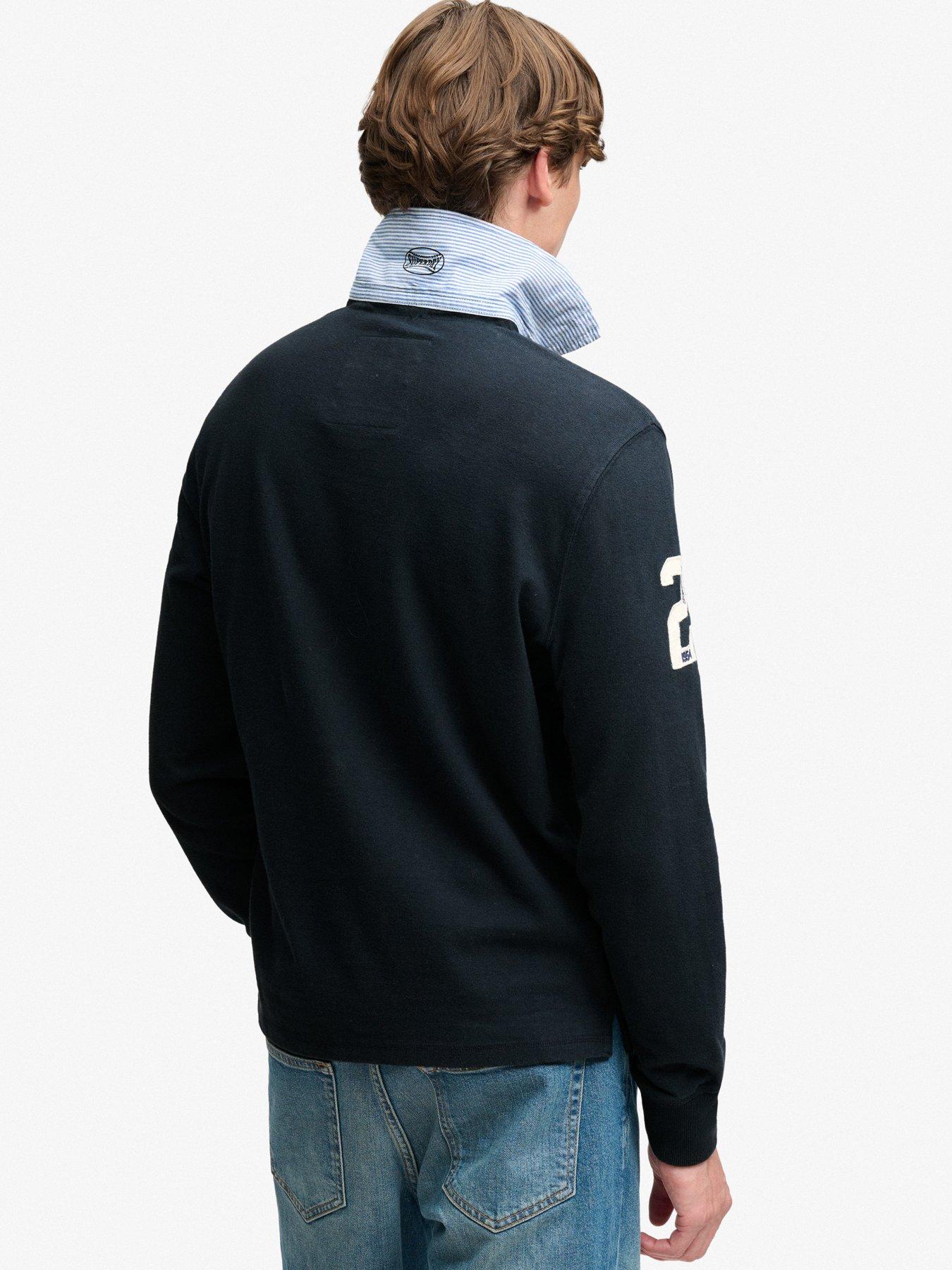 Image 2 of 6 of Superdry Mens Double Emblem Relaxed Fit Rugby Polo Shirt - Navy