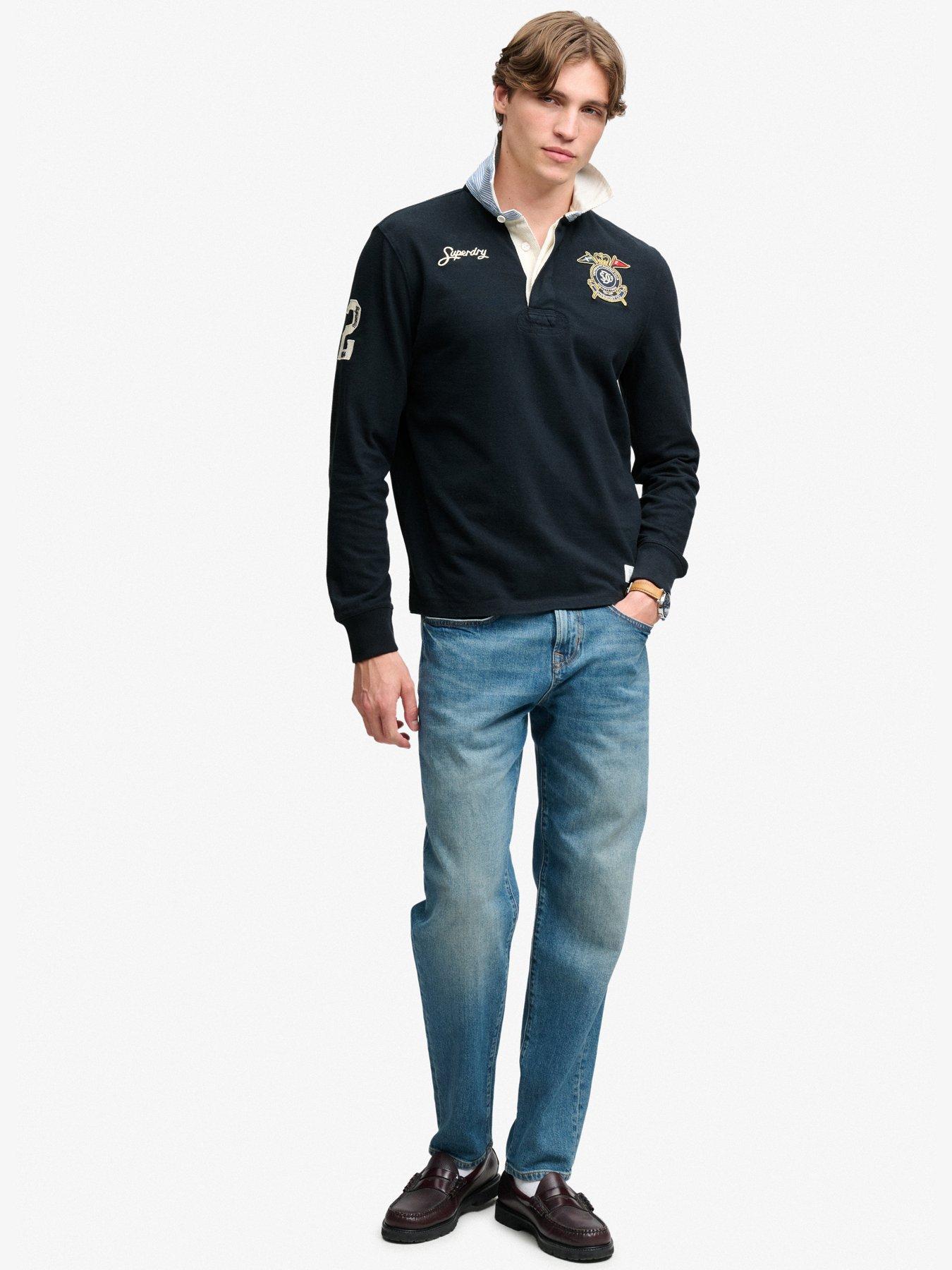 Image 3 of 6 of Superdry Mens Double Emblem Relaxed Fit Rugby Polo Shirt - Navy