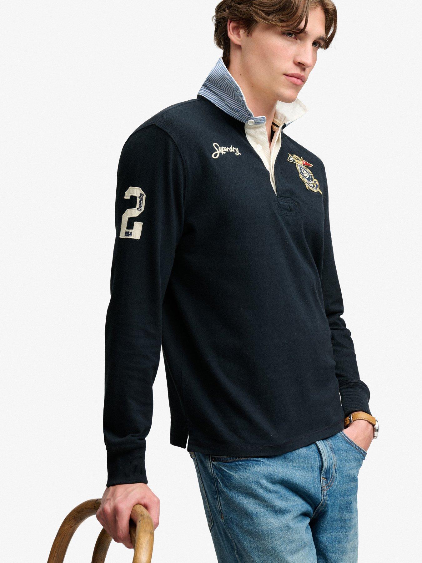 Image 4 of 6 of Superdry Mens Double Emblem Relaxed Fit Rugby Polo Shirt - Navy