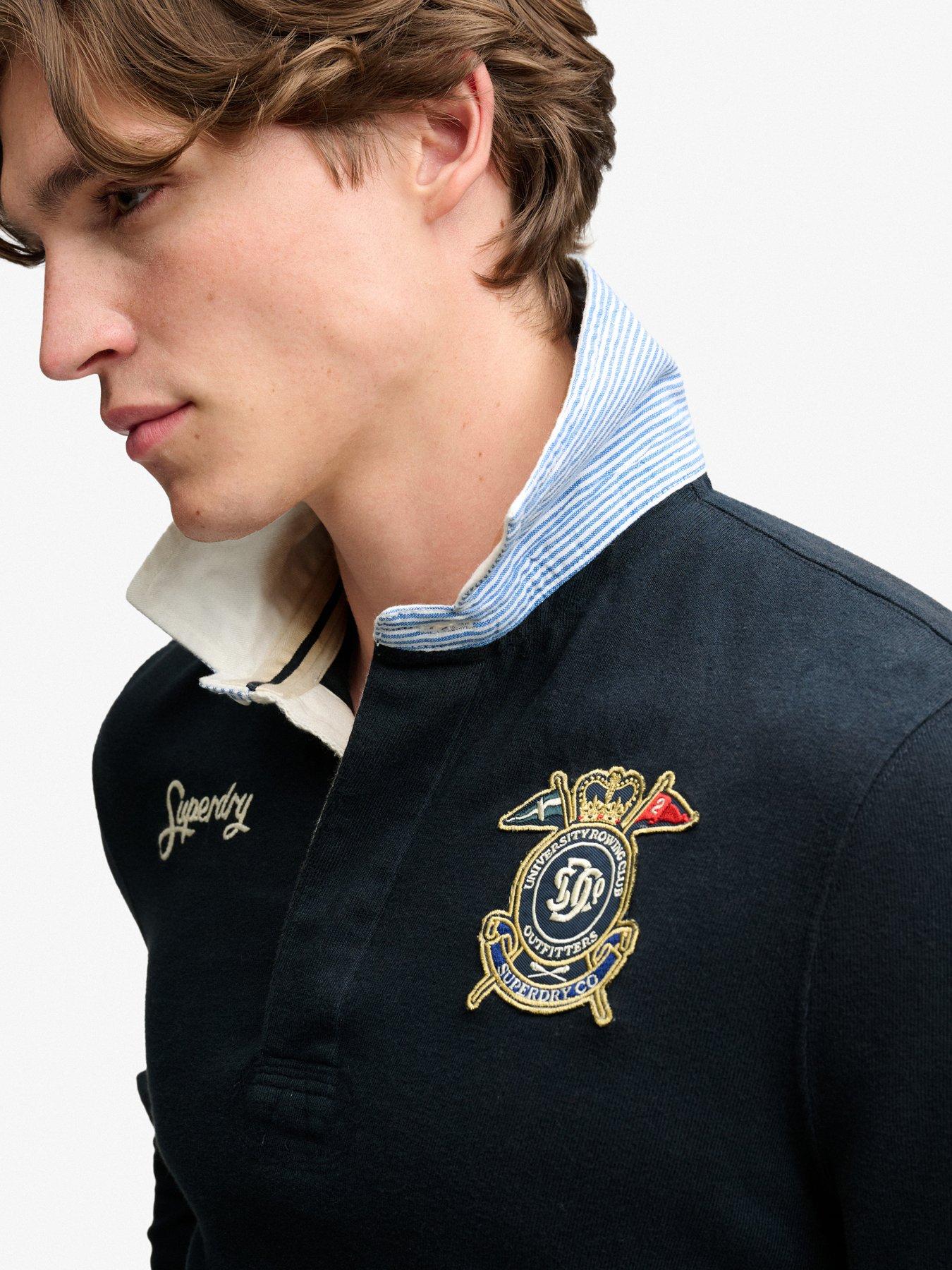 Image 5 of 6 of Superdry Mens Double Emblem Relaxed Fit Rugby Polo Shirt - Navy