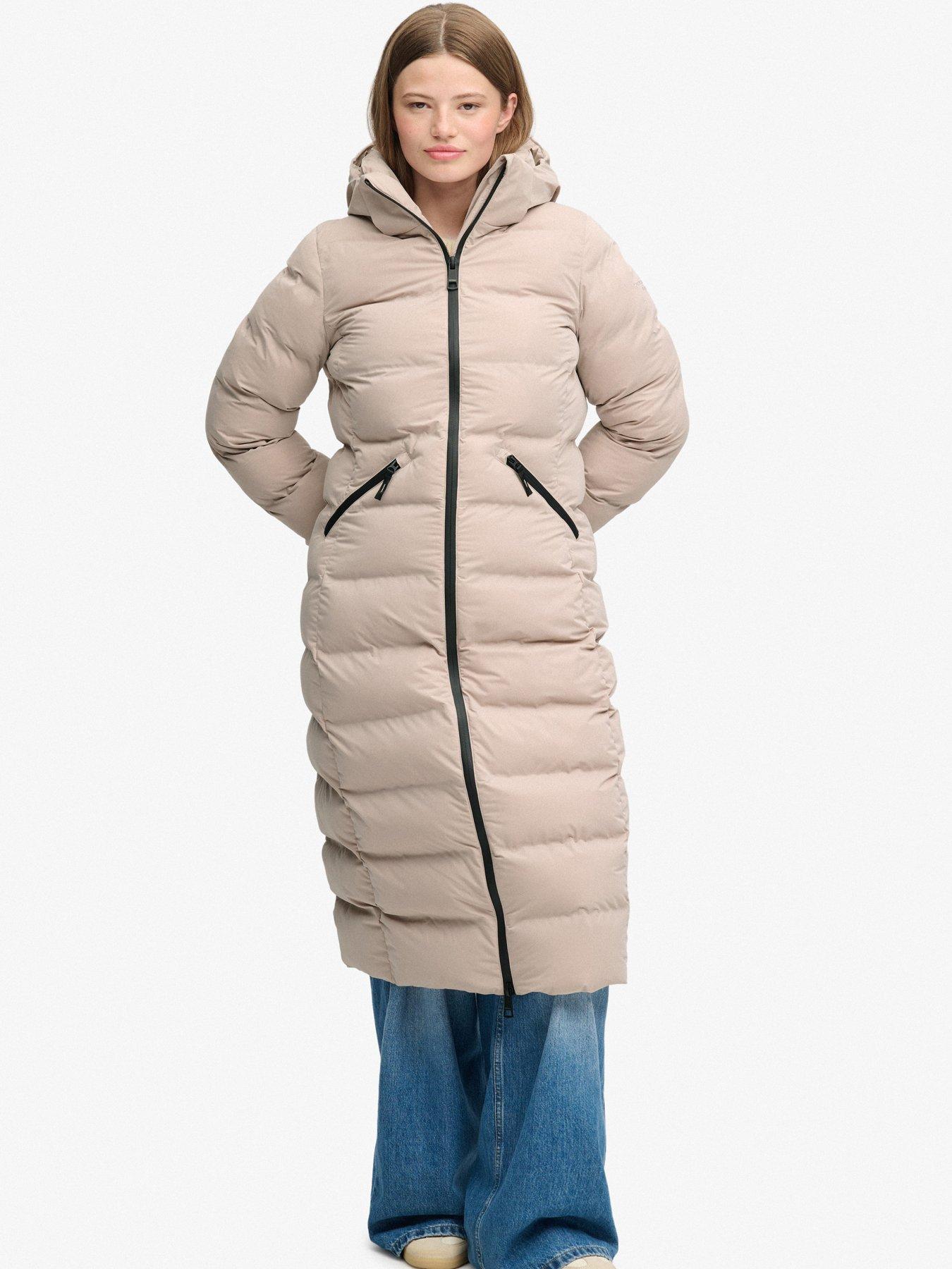 Image 3 of 7 of Superdry Womens City Longline Relaxed Fit Two-Way Zip Jacket - Beige