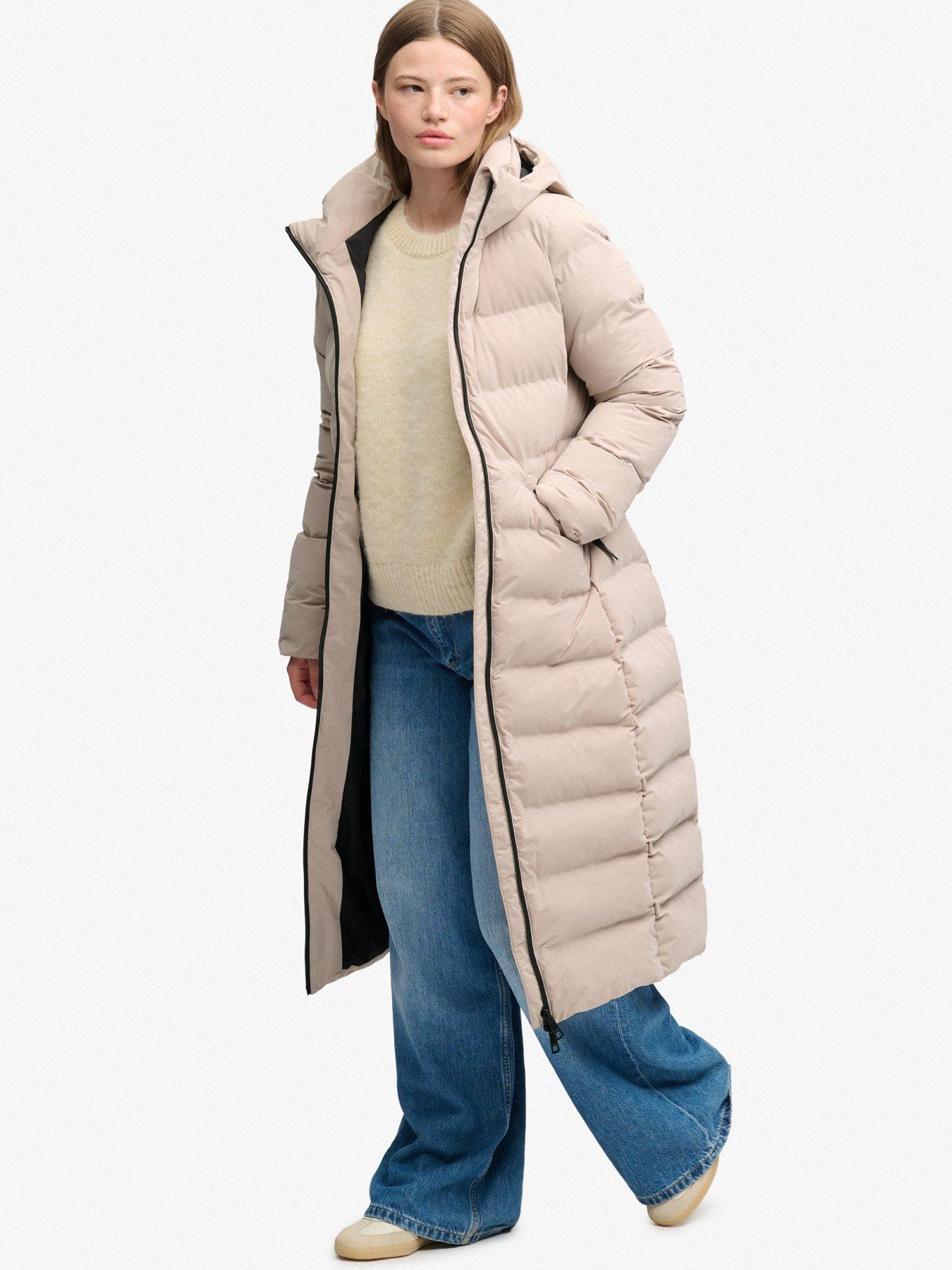 Image 4 of 7 of Superdry Womens City Longline Relaxed Fit Two-Way Zip Jacket - Beige
