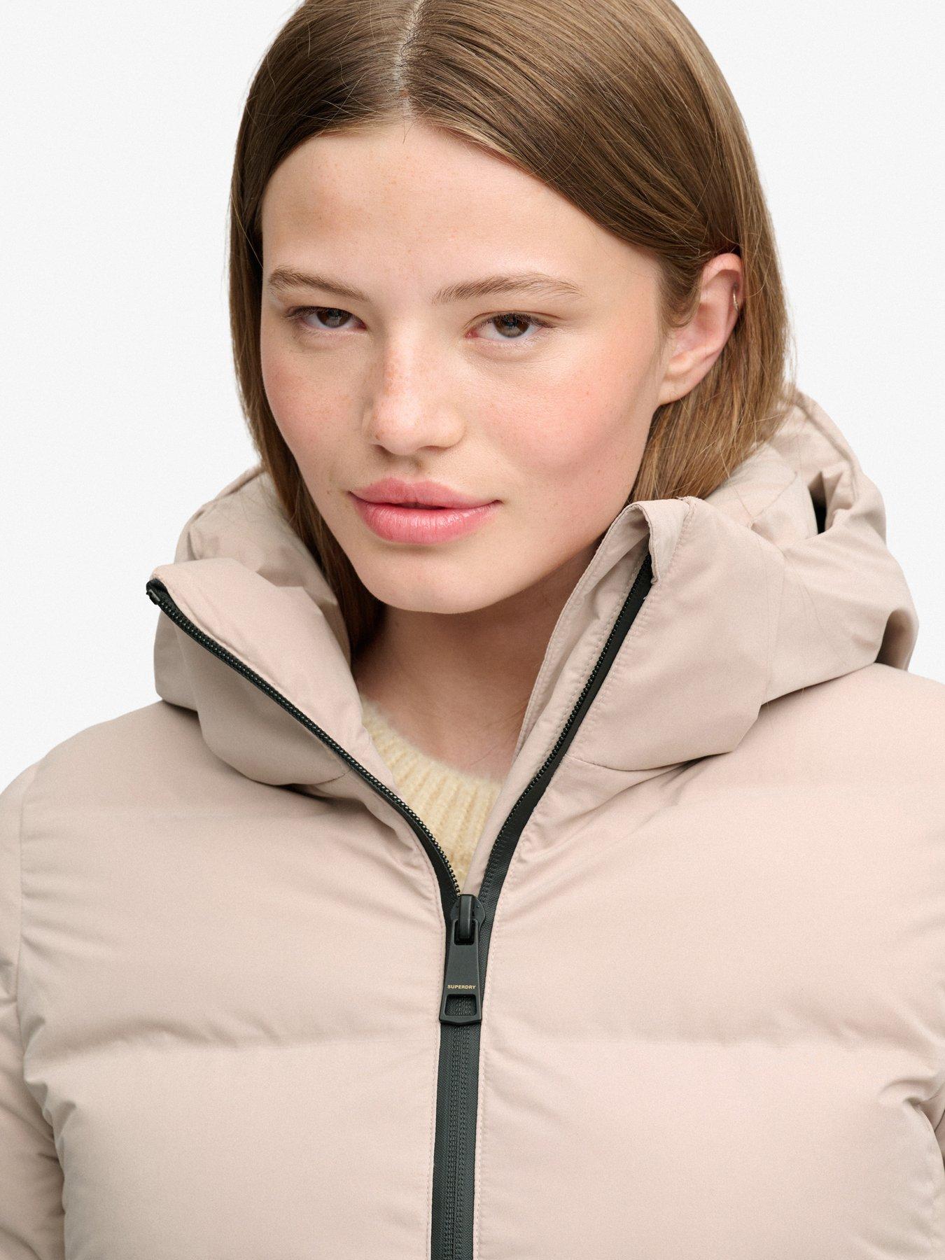 Image 5 of 7 of Superdry Womens City Longline Relaxed Fit Two-Way Zip Jacket - Beige