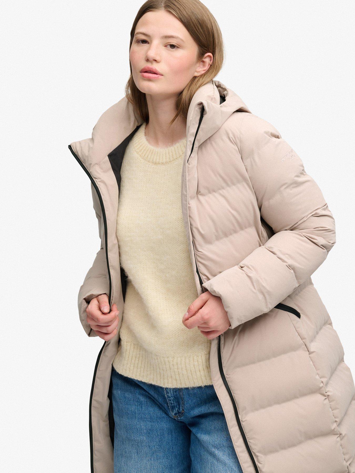 Image 6 of 7 of Superdry Womens City Longline Relaxed Fit Two-Way Zip Jacket - Beige