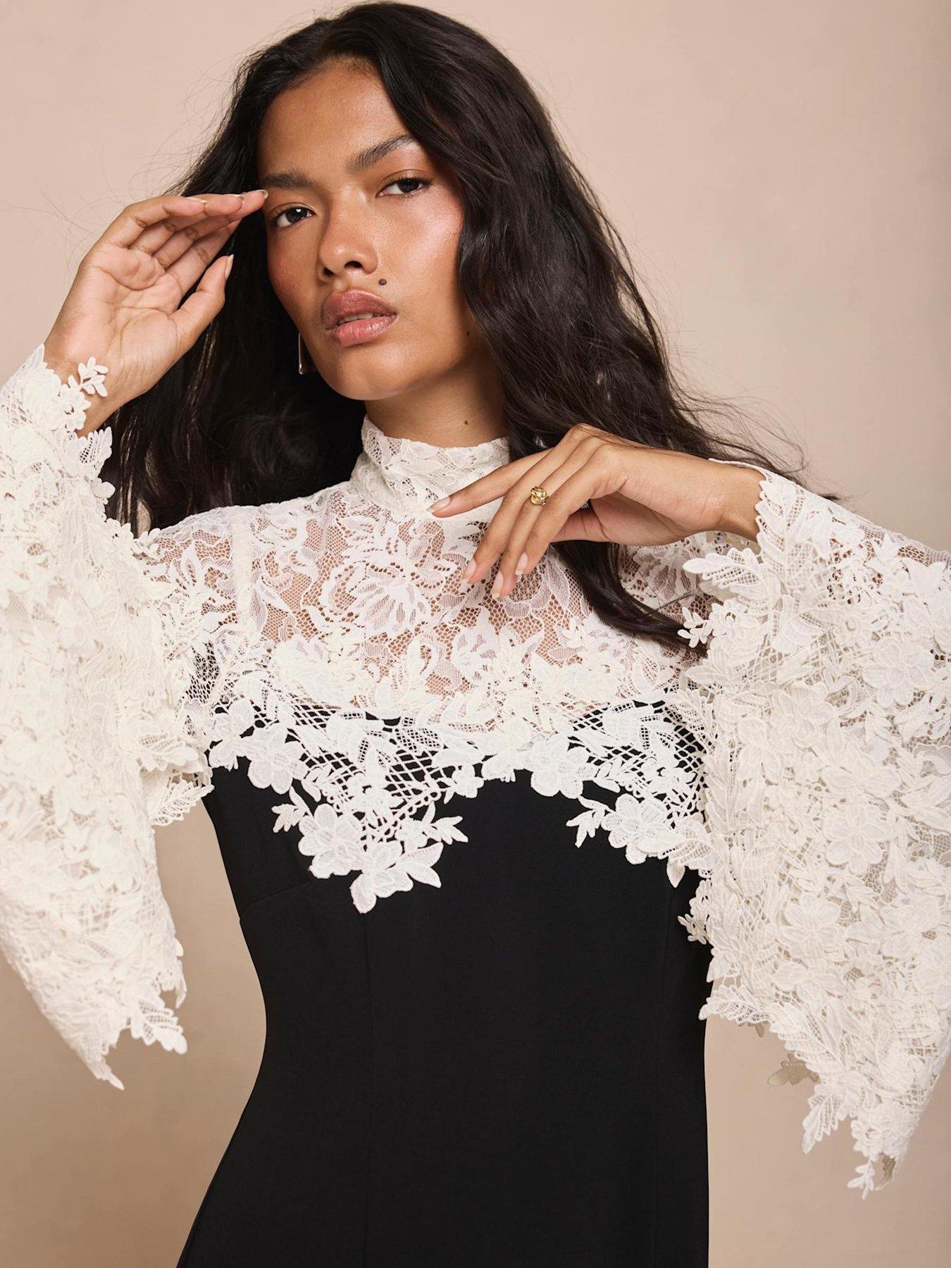 Image 3 of 6 of Mint Velvet Black Lace Yoke Mini Dress