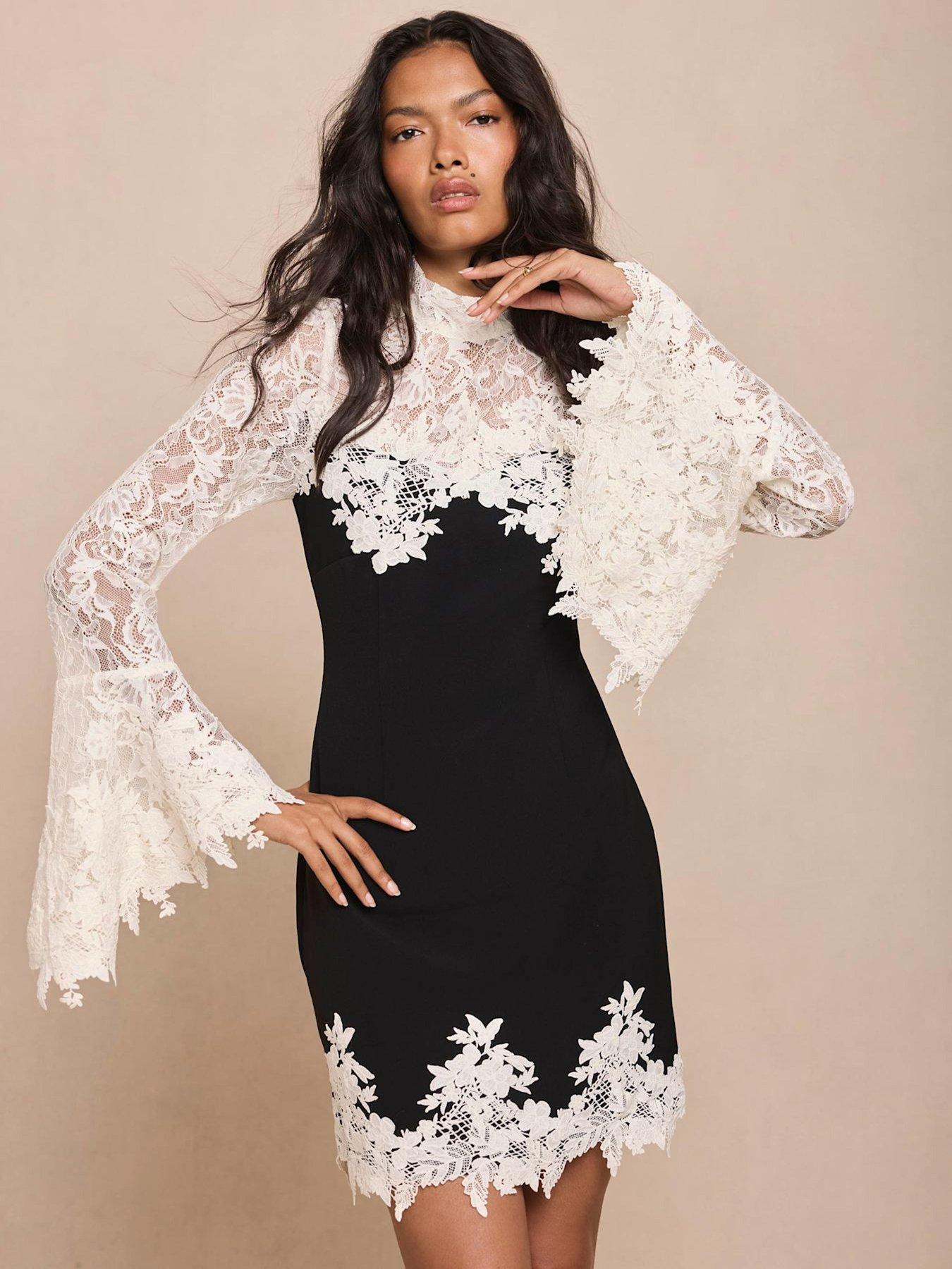 Image 4 of 6 of Mint Velvet Black Lace Yoke Mini Dress