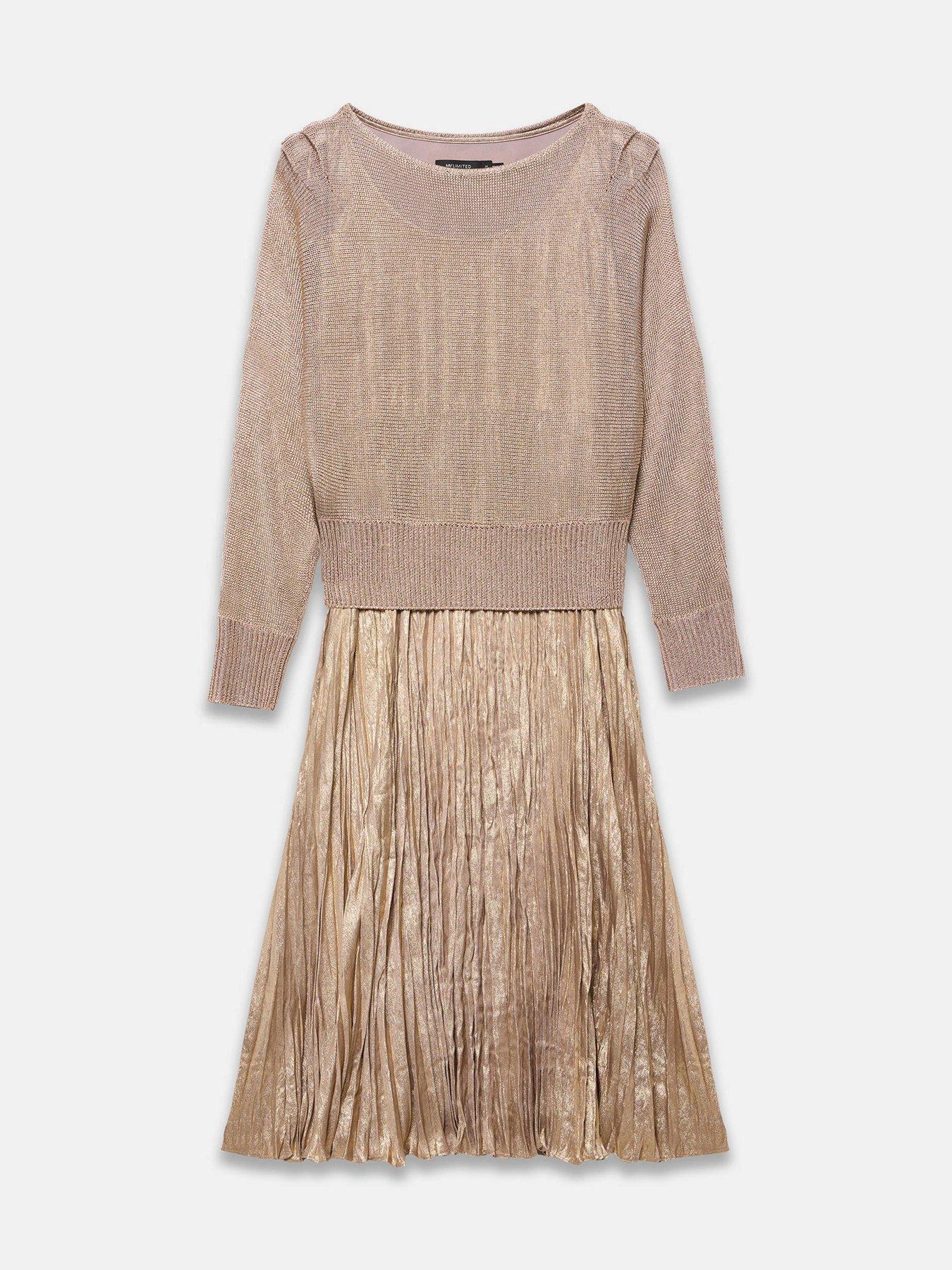 Image 5 of 6 of Mint Velvet Gold Knit Woven Midi Dress