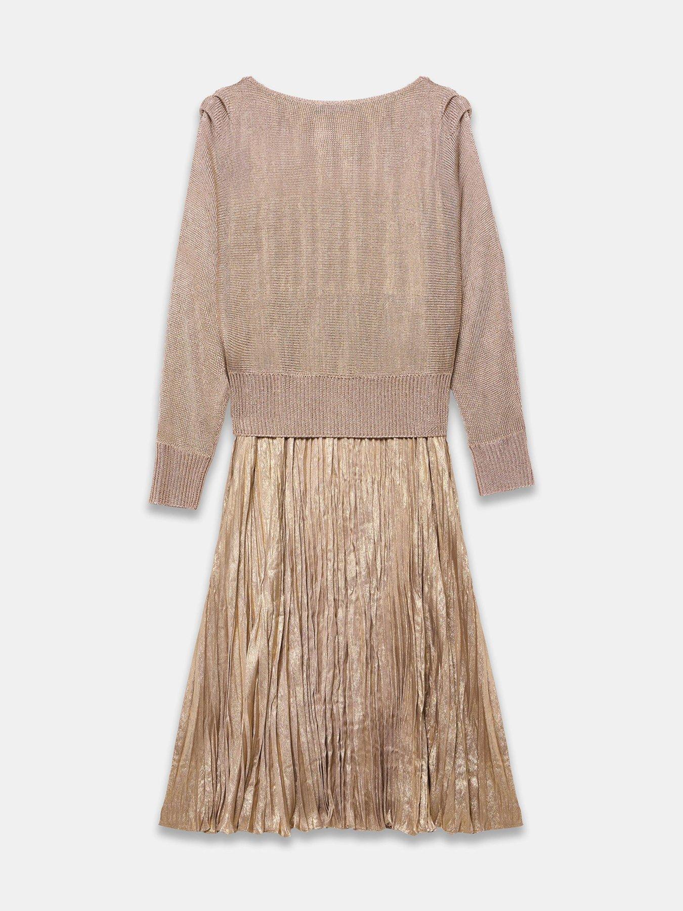 Image 6 of 6 of Mint Velvet Gold Knit Woven Midi Dress