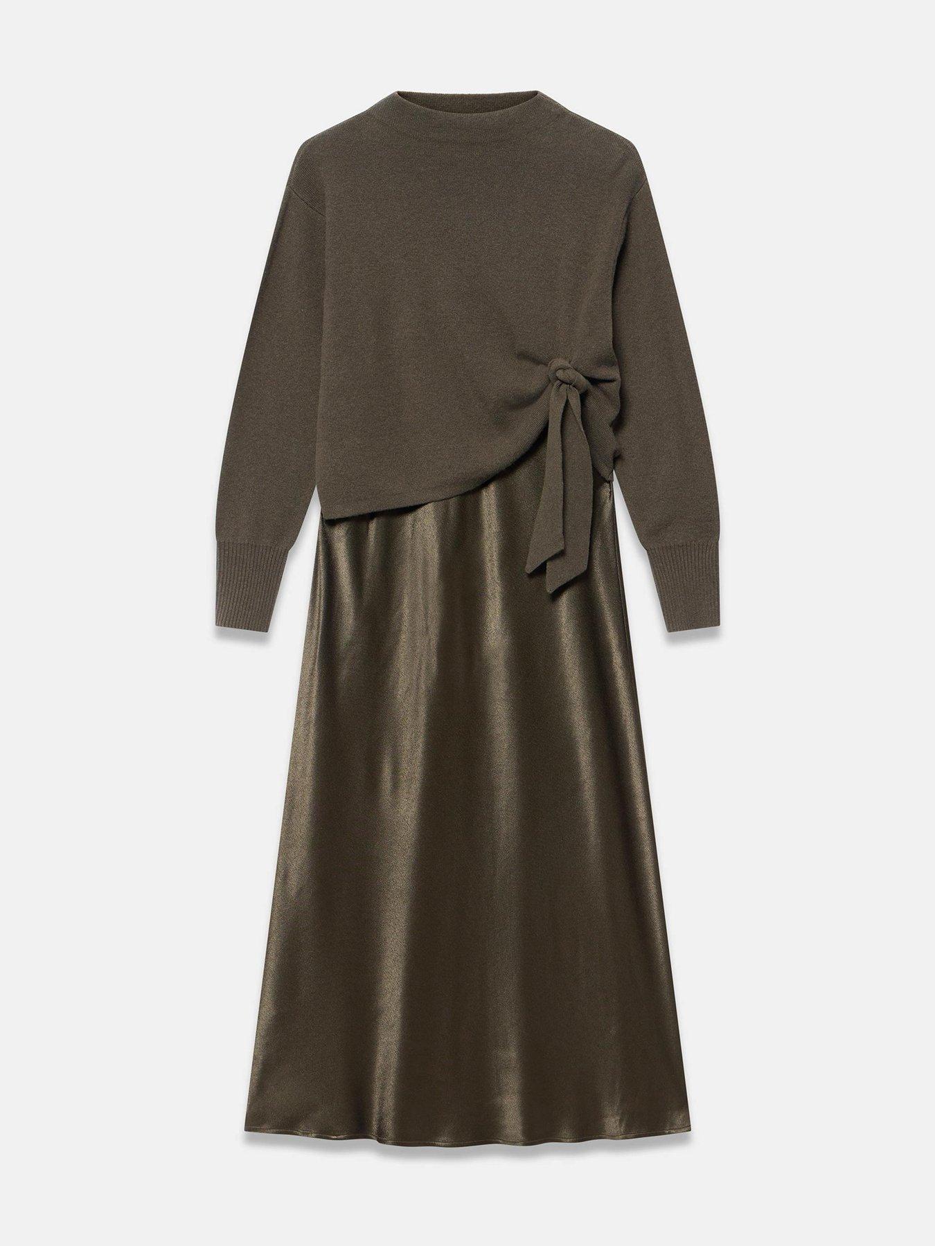 Image 5 of 6 of Mint Velvet Womens Tie Front 2-in-1 Midi Dress - Green