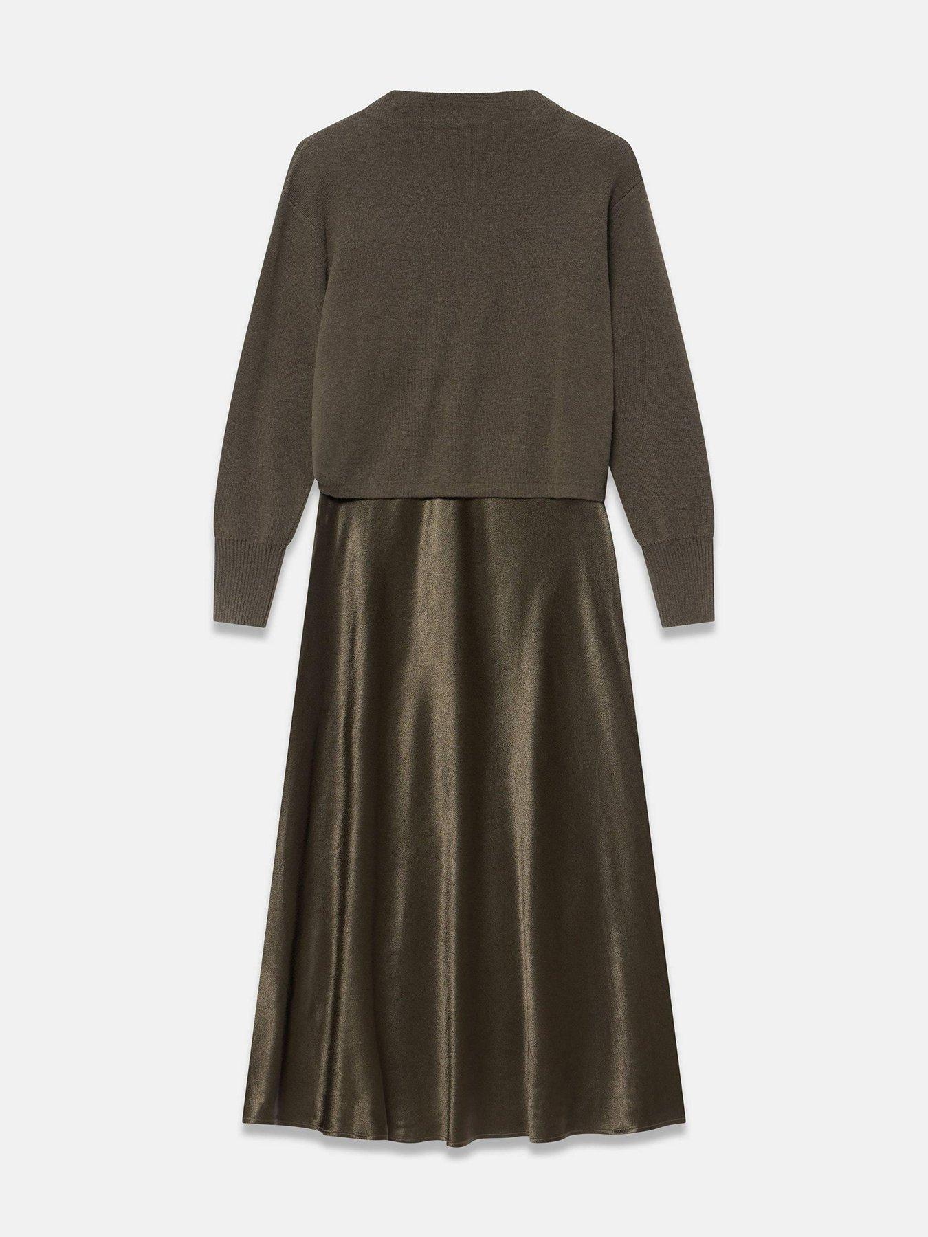 Image 6 of 6 of Mint Velvet Womens Tie Front 2-in-1 Midi Dress - Green
