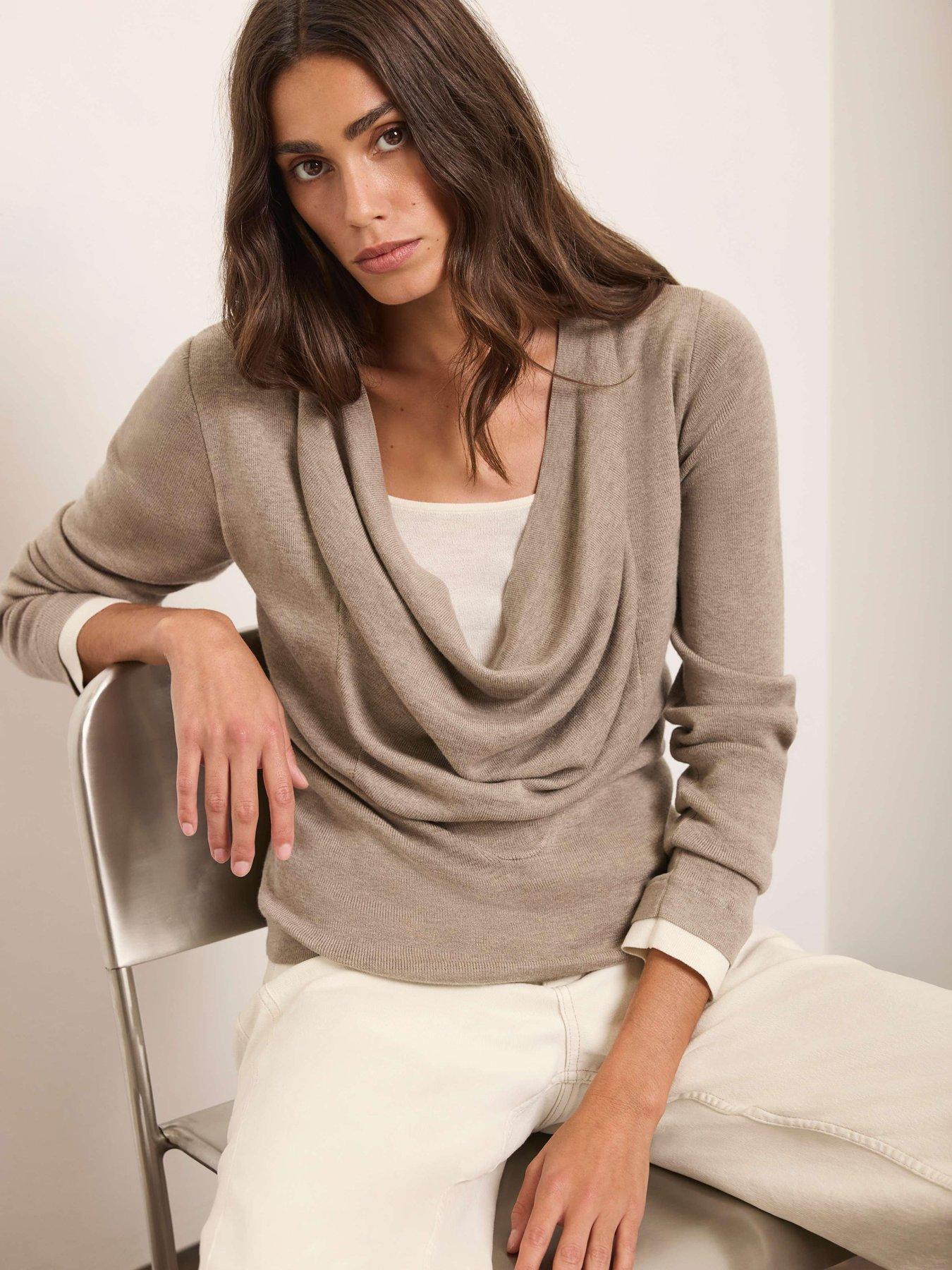 Image 1 of 6 of Mint Velvet Womens Neutral Cowl Layered Knit Top - Beige