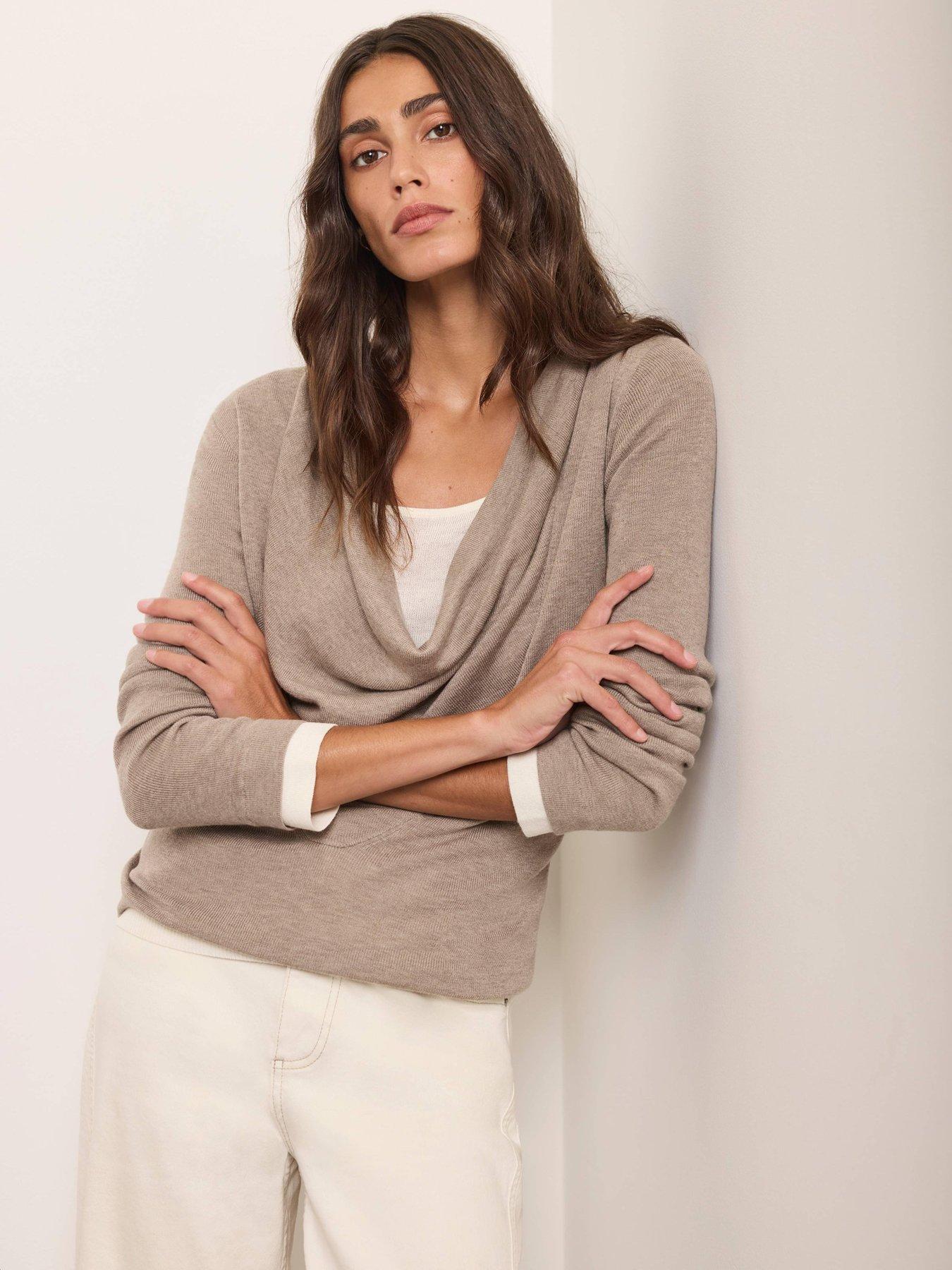 Image 3 of 6 of Mint Velvet Womens Neutral Cowl Layered Knit Top - Beige