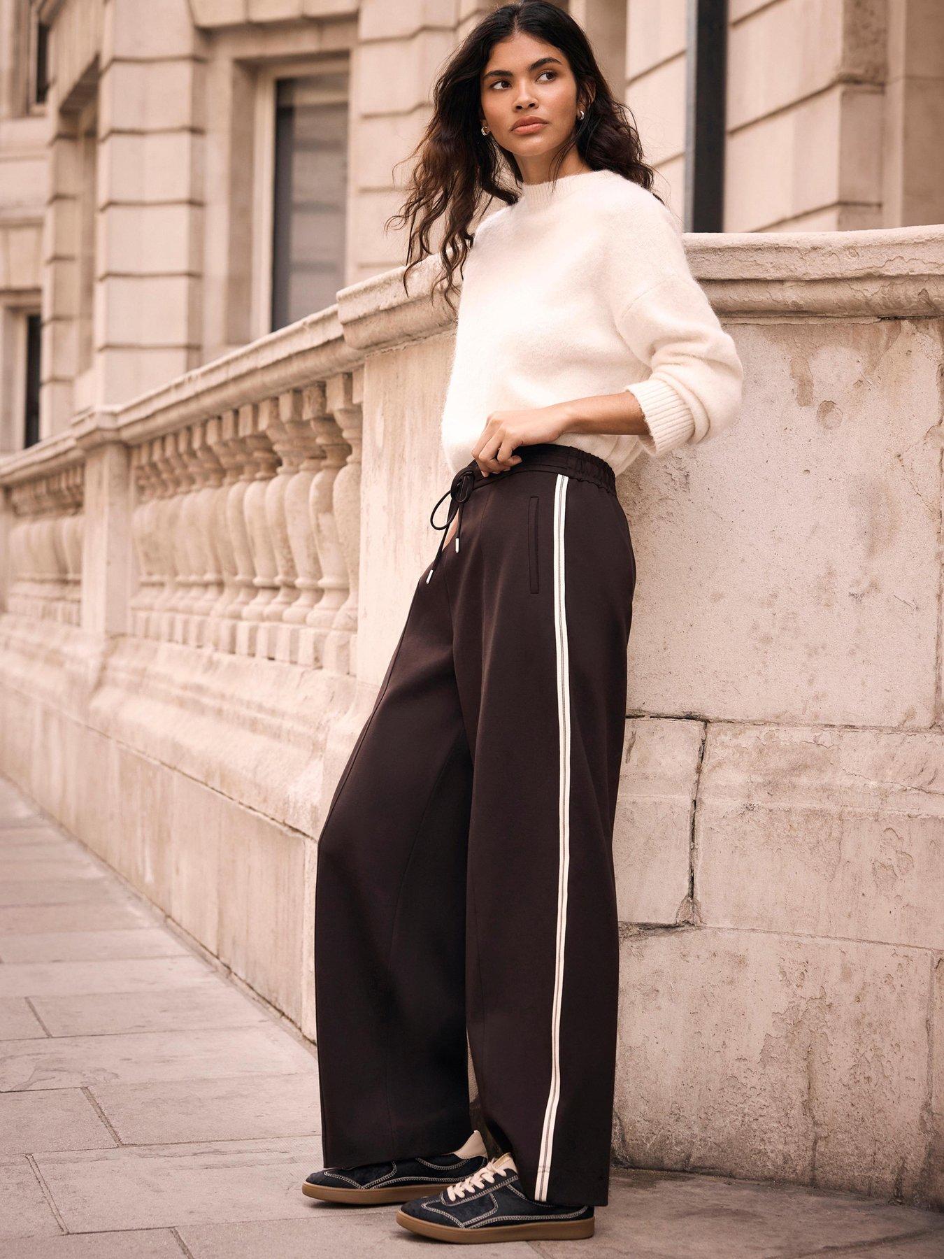 Image 1 of 6 of Mint Velvet Brown Stripe Barrel Trouser