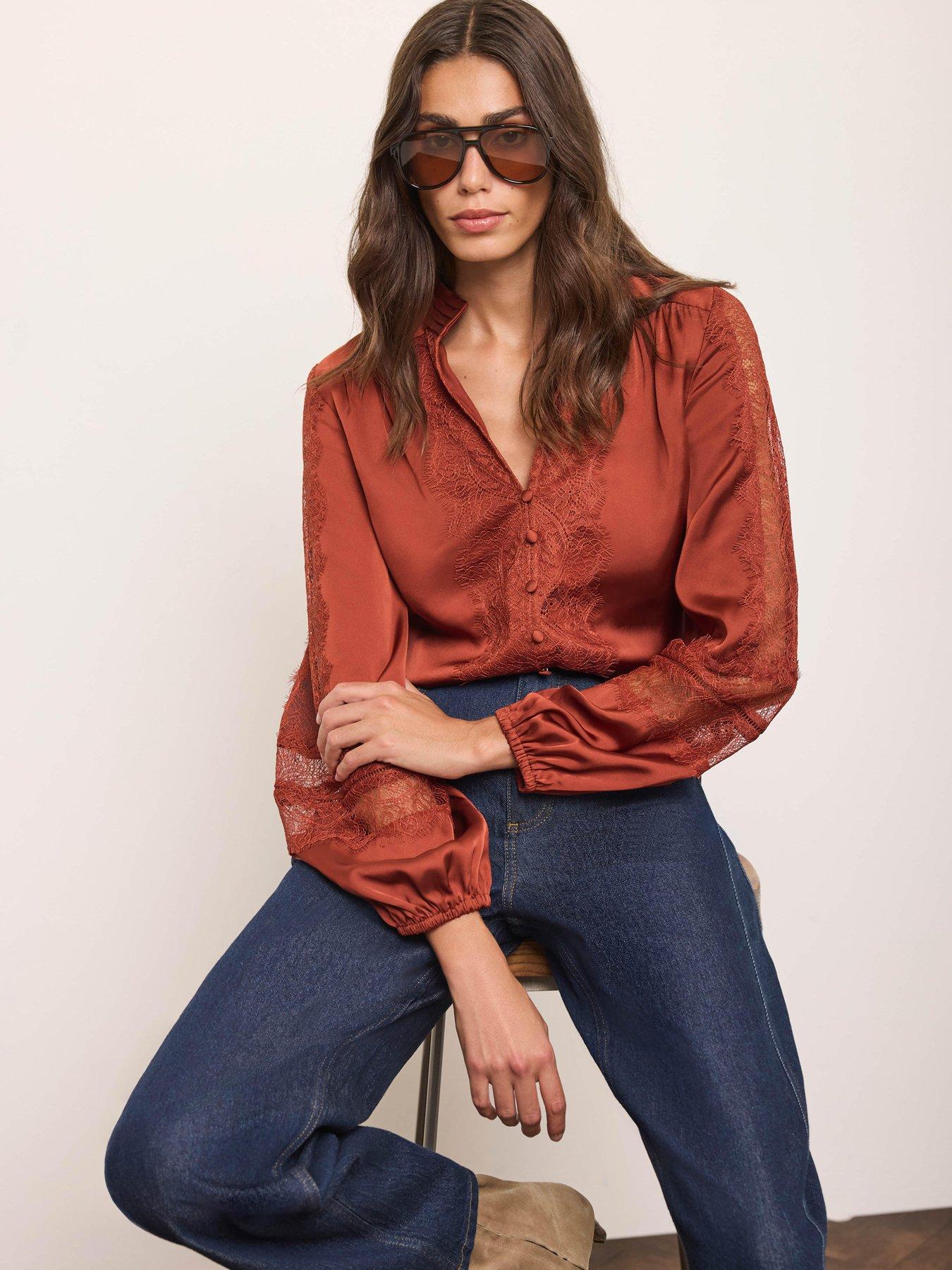 Image 1 of 6 of Mint Velvet Orange Lace Satin Blouse