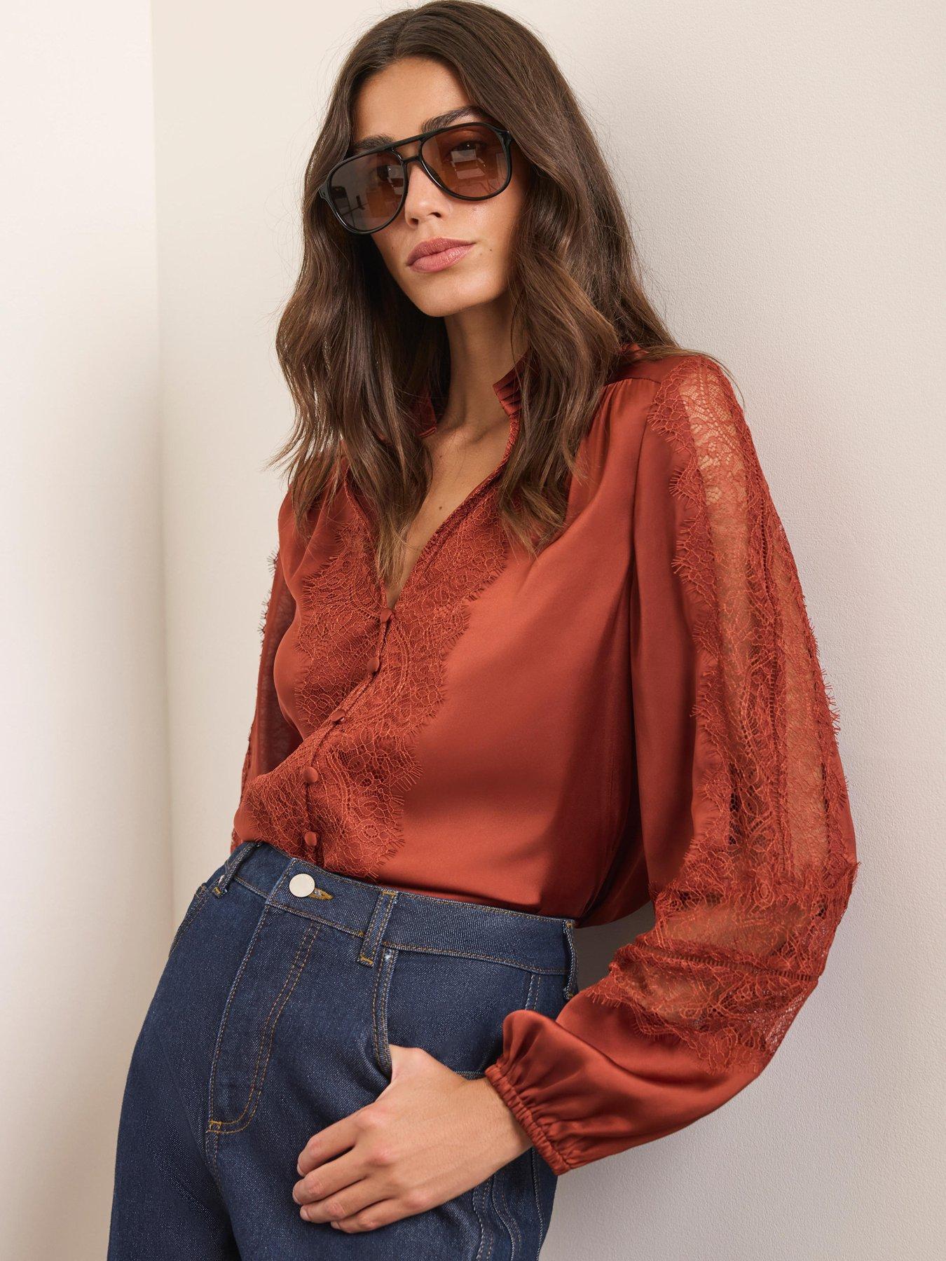 Image 2 of 6 of Mint Velvet Orange Lace Satin Blouse