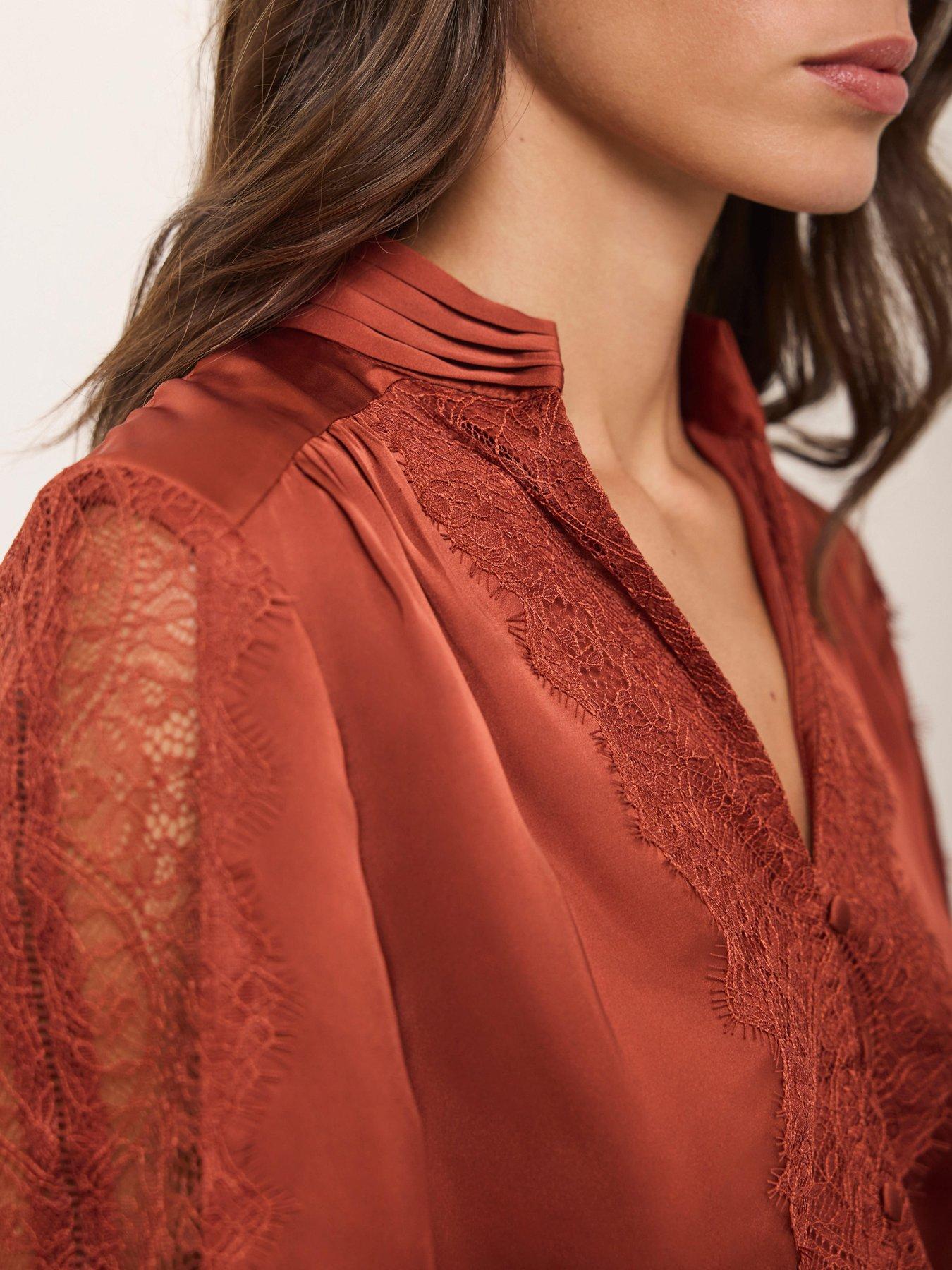 Image 3 of 6 of Mint Velvet Orange Lace Satin Blouse