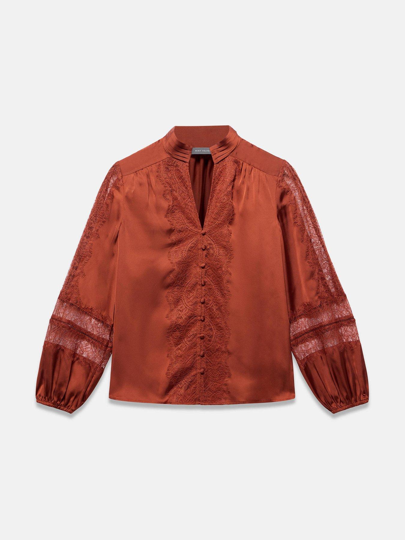 Image 5 of 6 of Mint Velvet Orange Lace Satin Blouse