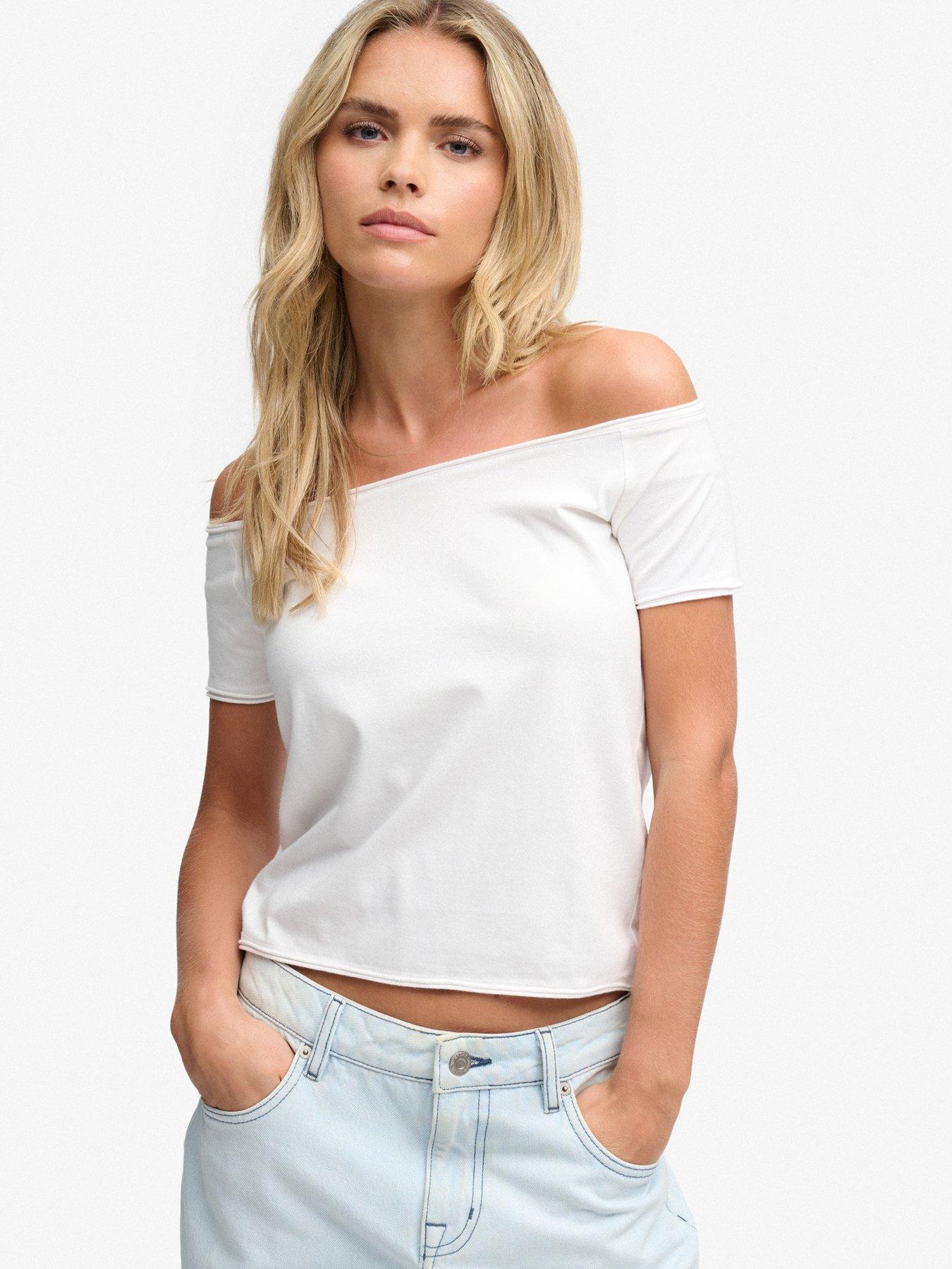 Image 1 of 6 of Superdry Womens Off Shoulder Bardot Top - White