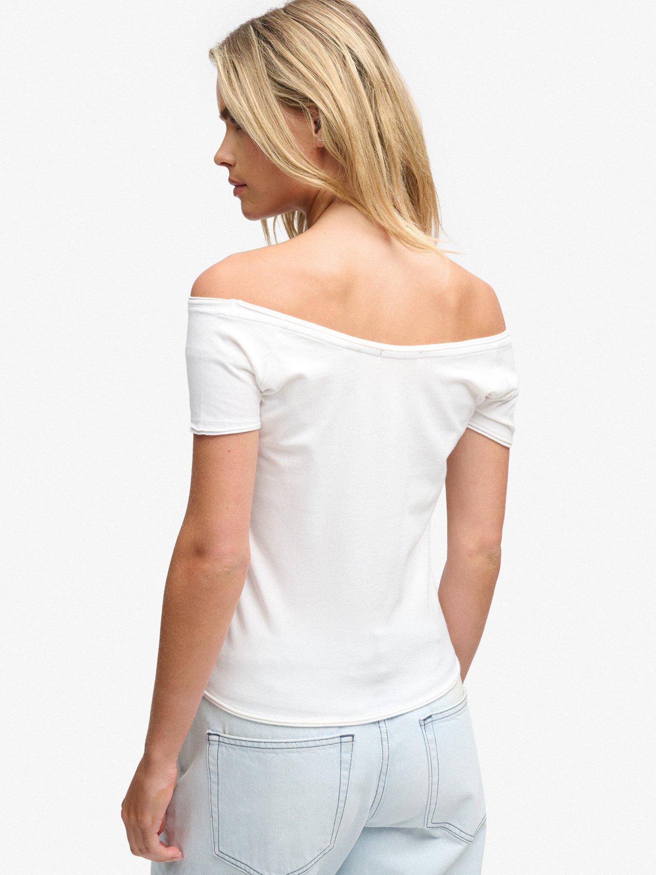Image 2 of 6 of Superdry Womens Off Shoulder Bardot Top - White