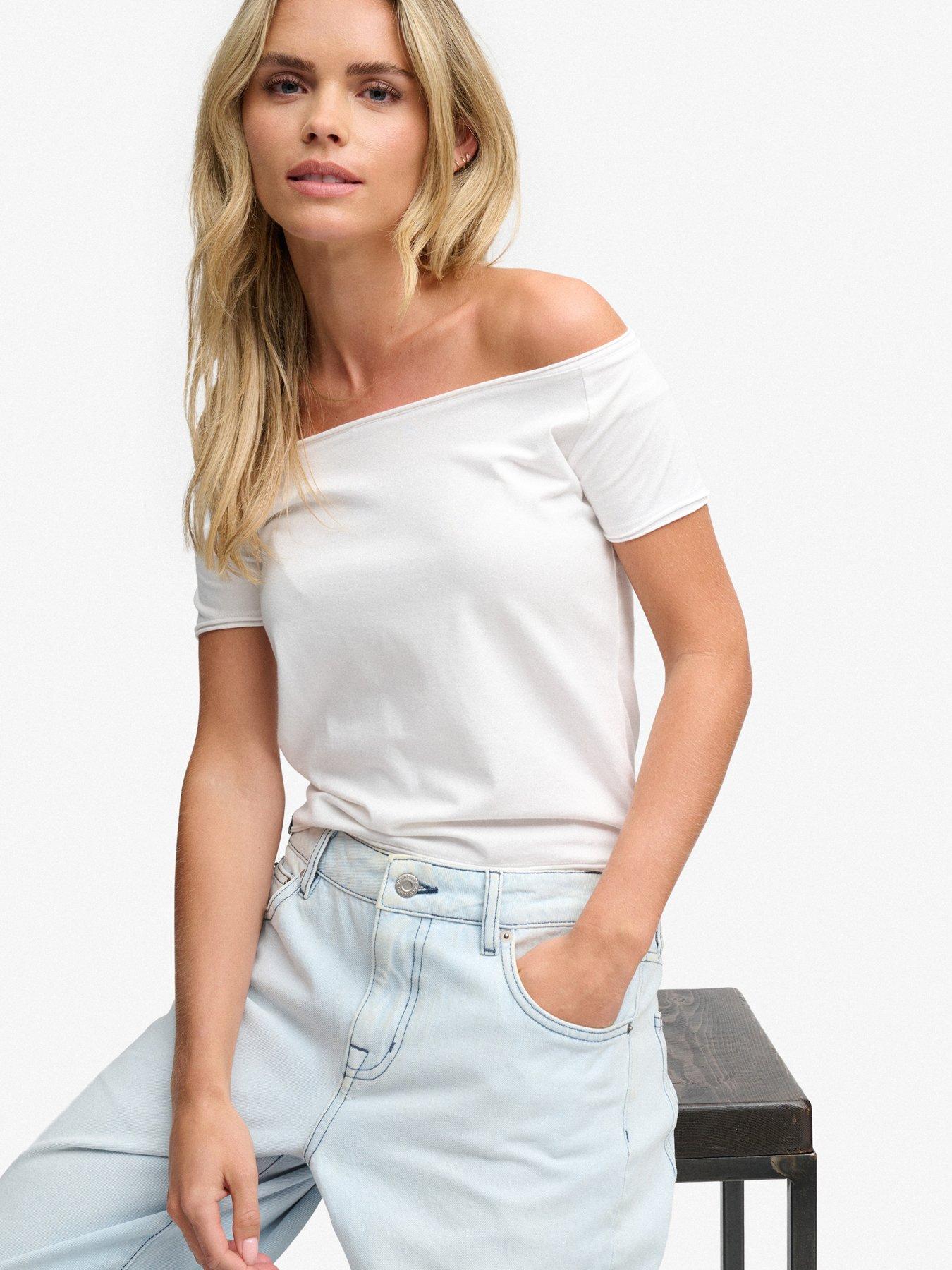 Image 4 of 6 of Superdry Womens Off Shoulder Bardot Top - White