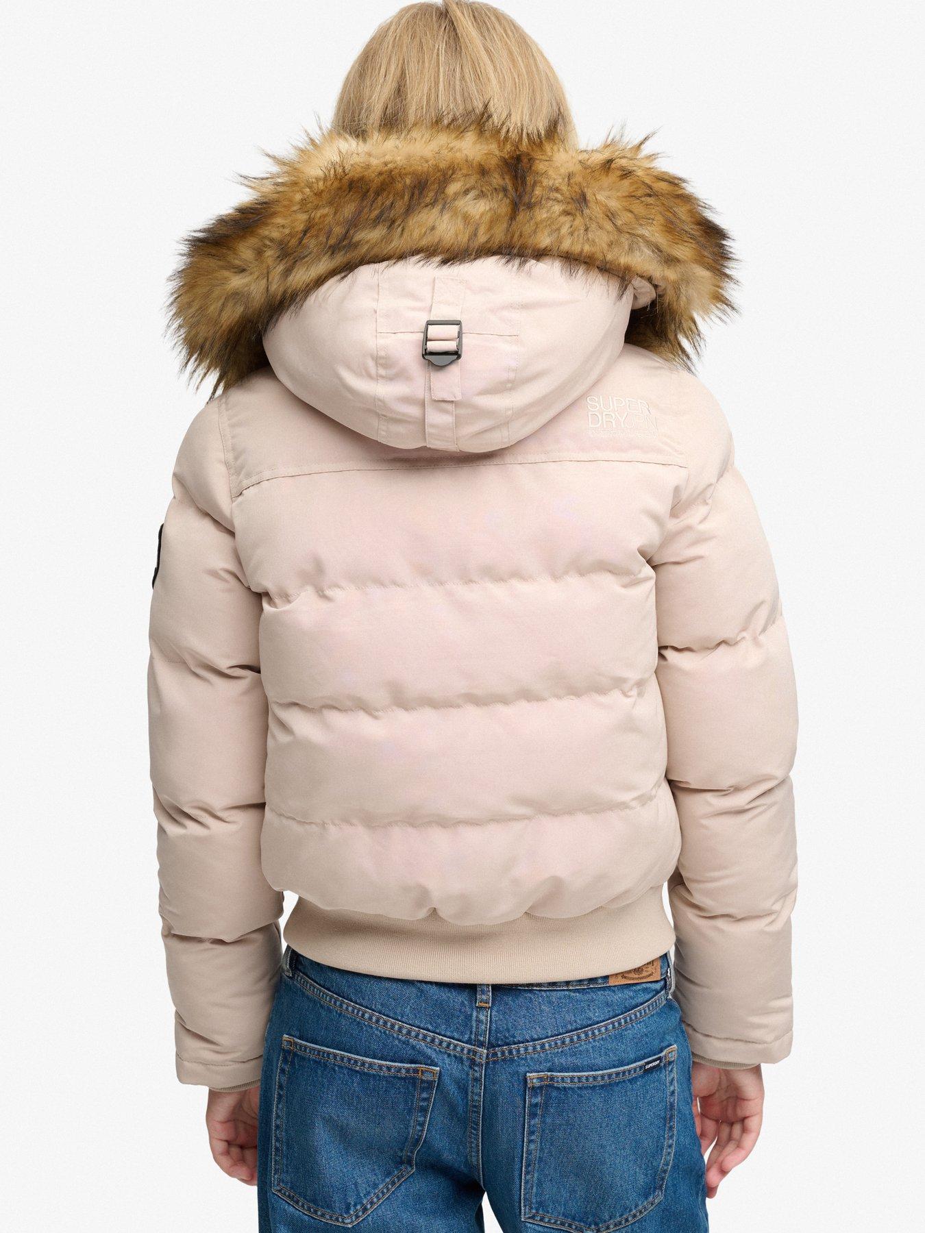 Image 2 of 5 of Superdry Womens Everest Quilted Faux-Fur Hood Bomber Jacket - Beige