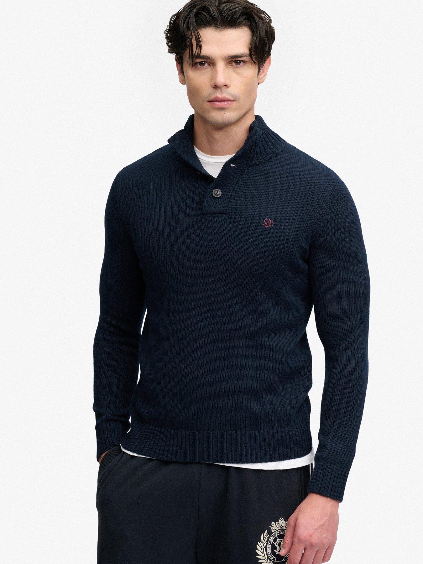 Image 1 of 7 of Superdry Mens Cotton Button Henley Jumper - Navy