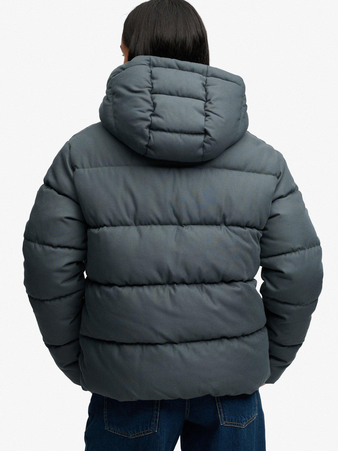 Image 2 of 7 of Superdry Womens Premium Hood Check Two-Way Zip Puffer Jacket - Navy