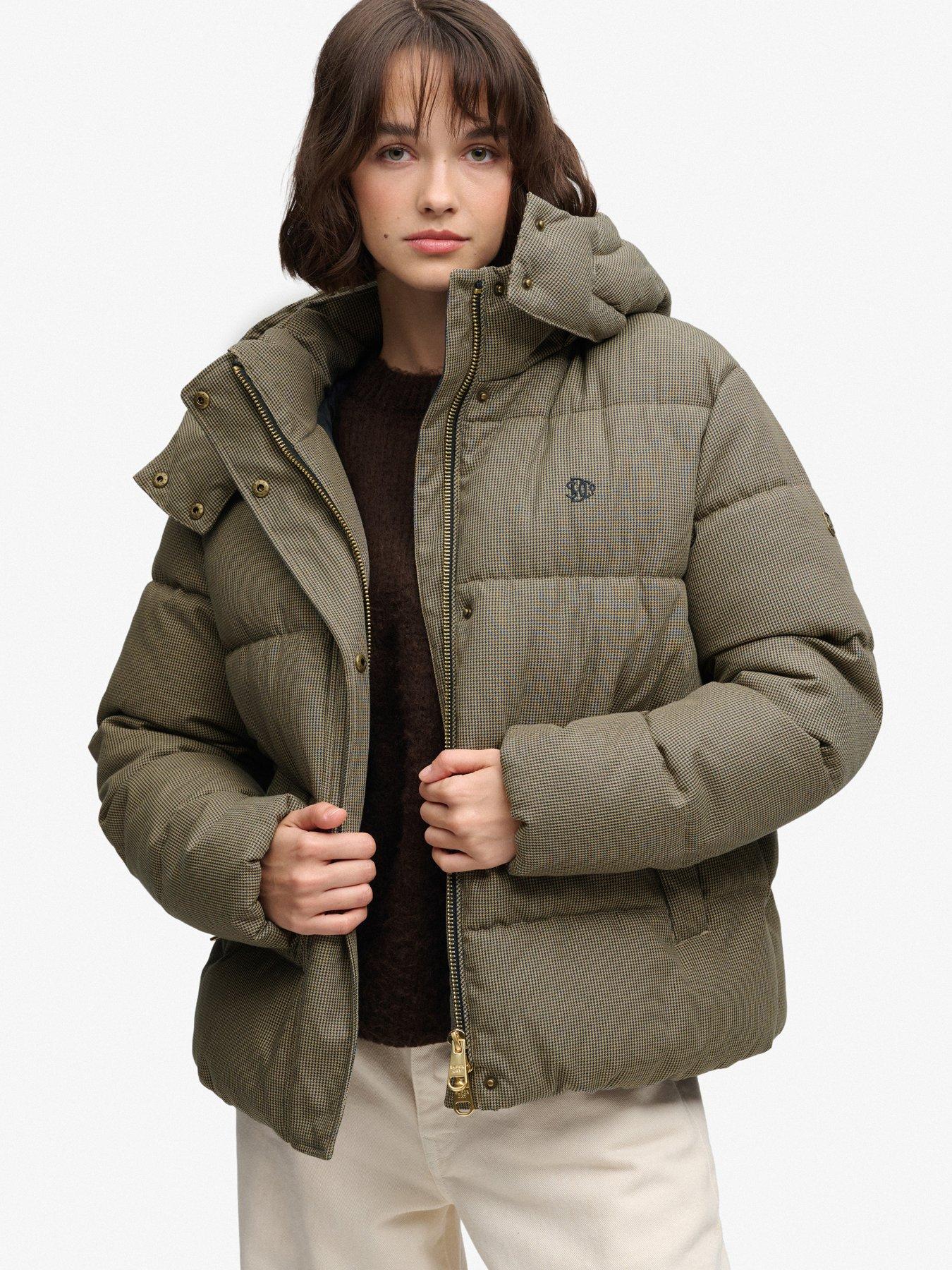 Superdry Women's Marron Checked Puffer Jacket Premium - Image 2