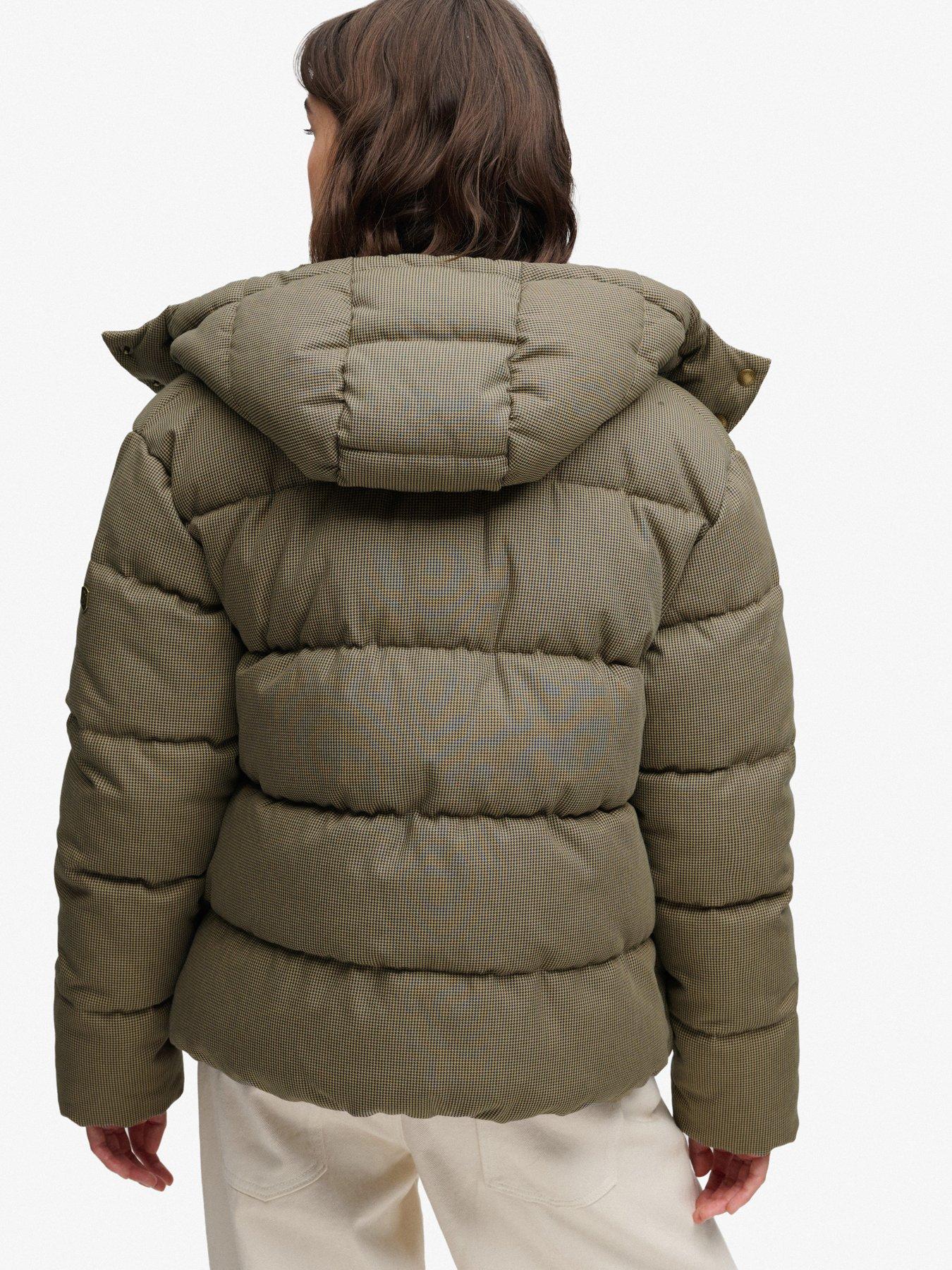 Image 2 of 7 of Superdry Superdry Premium Hood Check Puffer Jacket - Brown