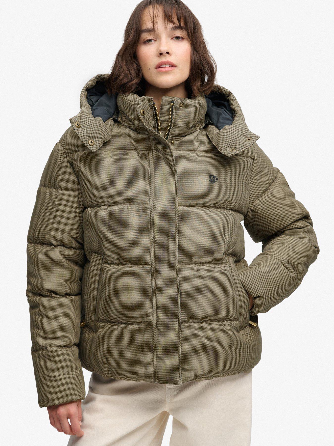 Image 5 of 7 of Superdry Superdry Premium Hood Check Puffer Jacket - Brown