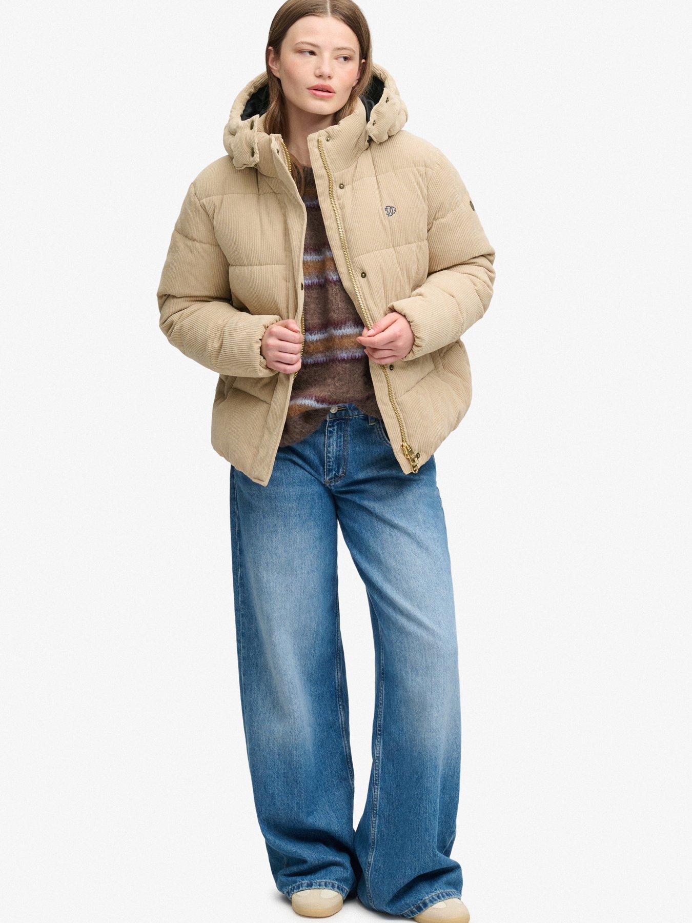 Image 3 of 7 of Superdry Superdry Premium Hood Cord Puffer Jacket - Brown