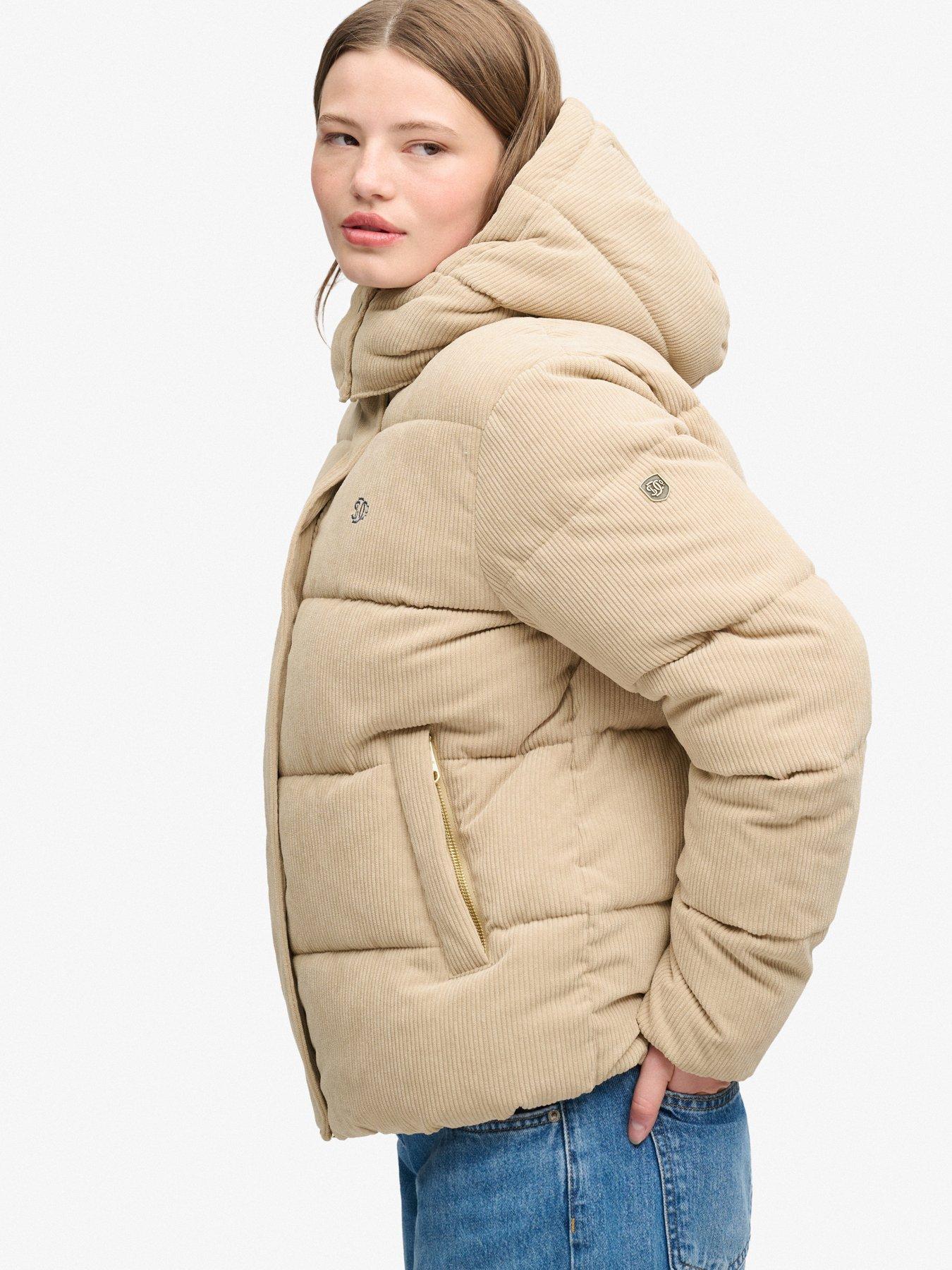 Image 4 of 7 of Superdry Superdry Premium Hood Cord Puffer Jacket - Brown