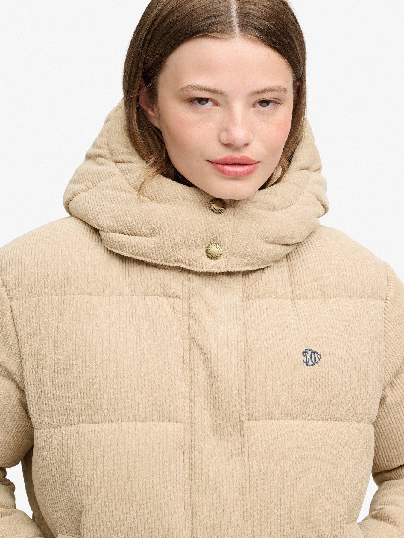 Image 6 of 7 of Superdry Superdry Premium Hood Cord Puffer Jacket - Brown