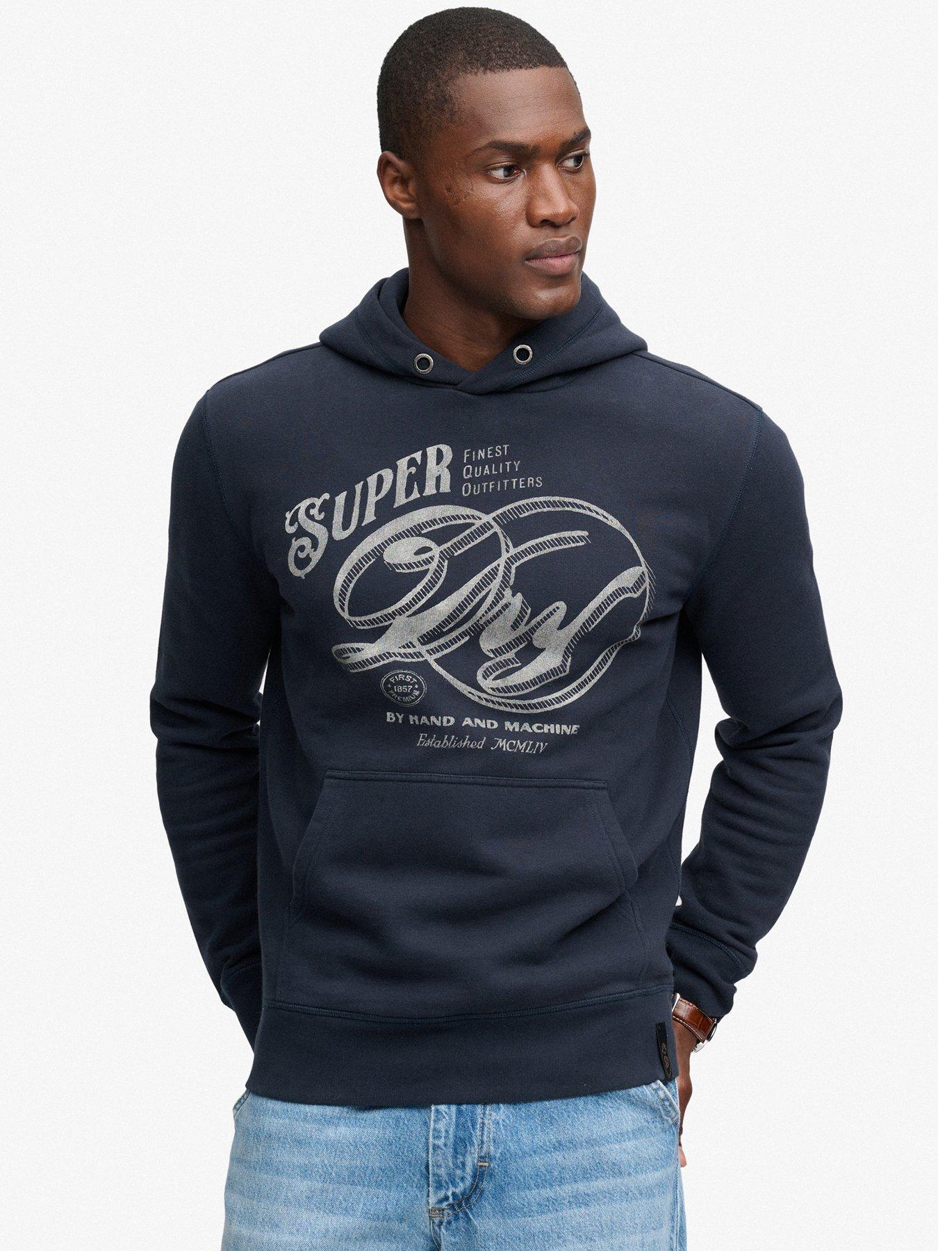 Superdry Men's Bleu Hooded Sweatshirt Vintage Script - Image 2