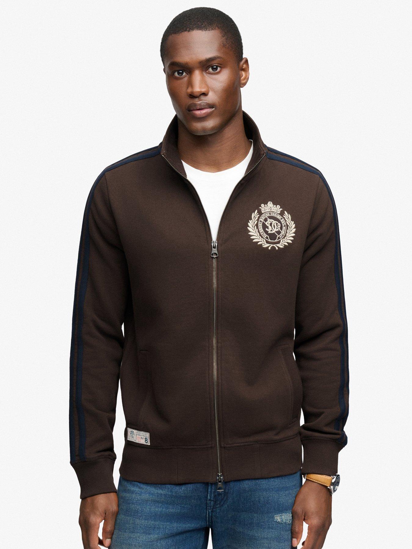 Image 1 of 5 of Superdry Mens Essential Retro Funnel Neck Full Zip Track Top - Brown
