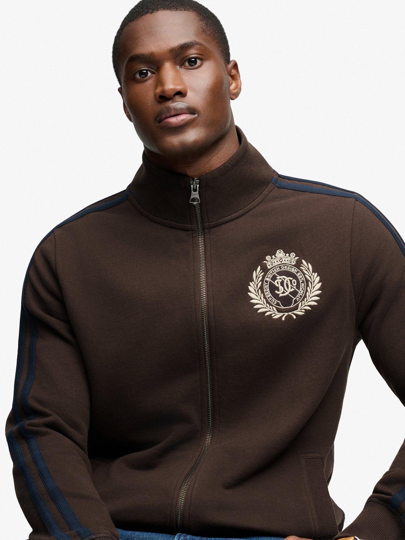 Image 3 of 5 of Superdry Mens Essential Retro Funnel Neck Full Zip Track Top - Brown