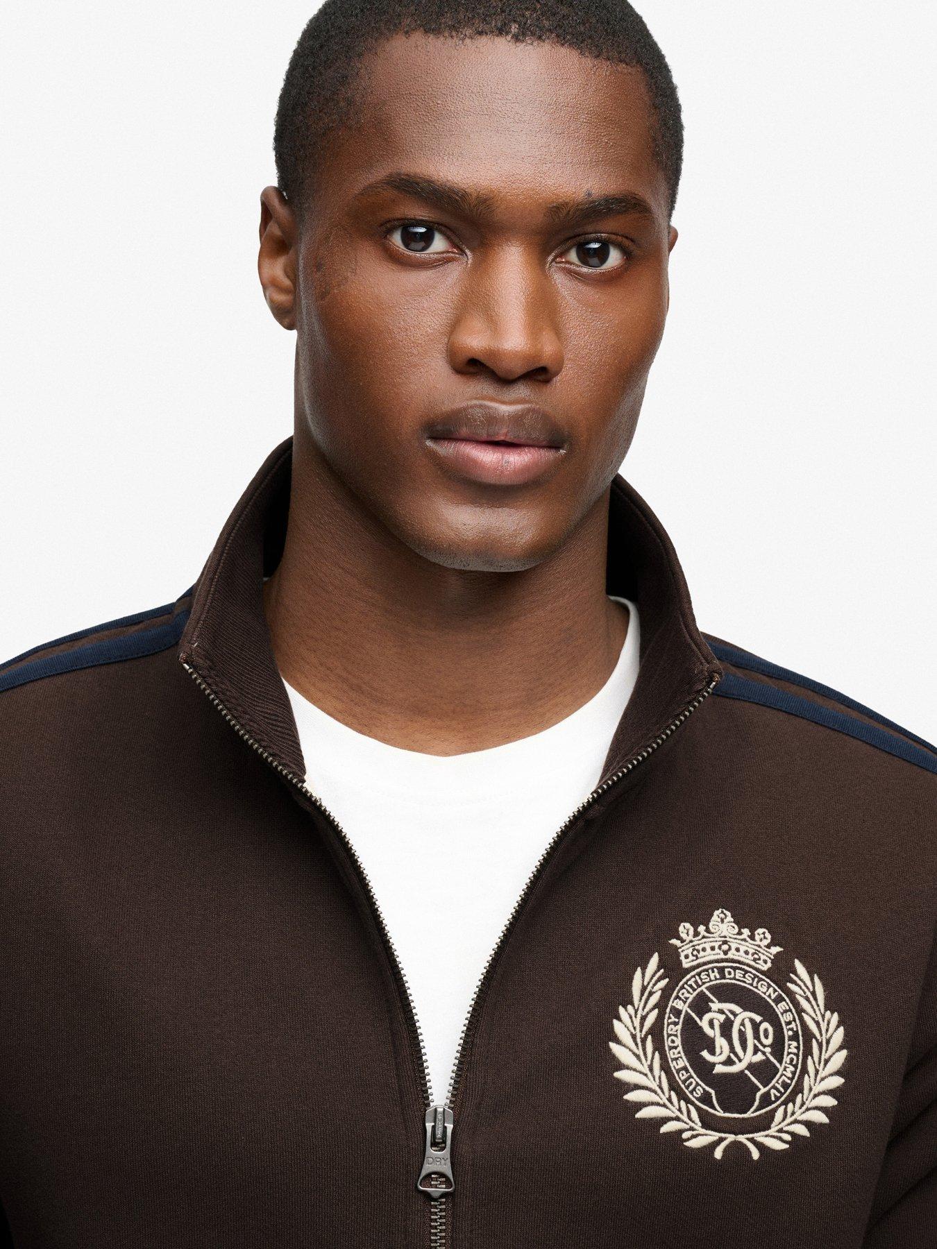 Image 4 of 5 of Superdry Mens Essential Retro Funnel Neck Full Zip Track Top - Brown