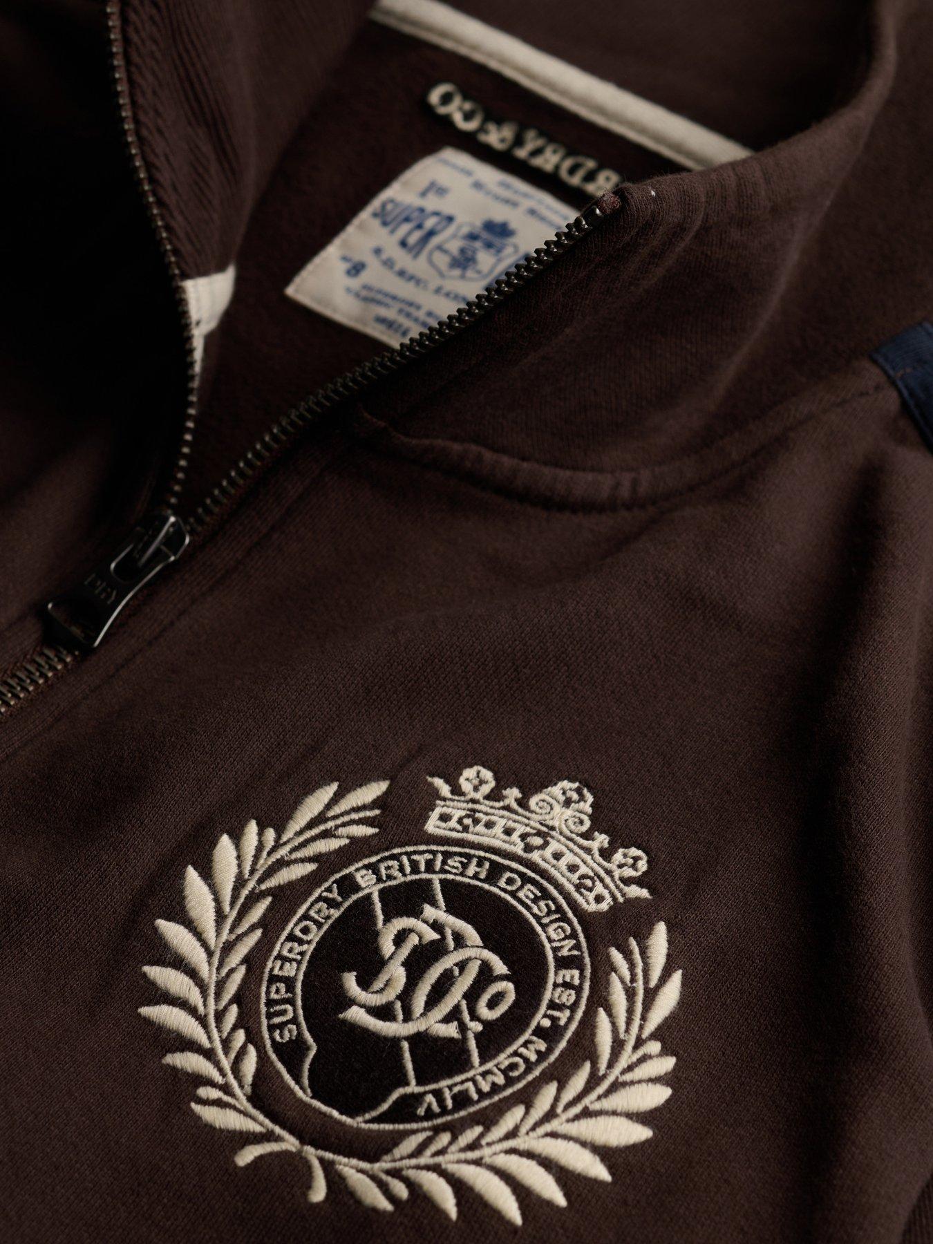 Image 5 of 5 of Superdry Mens Essential Retro Funnel Neck Full Zip Track Top - Brown