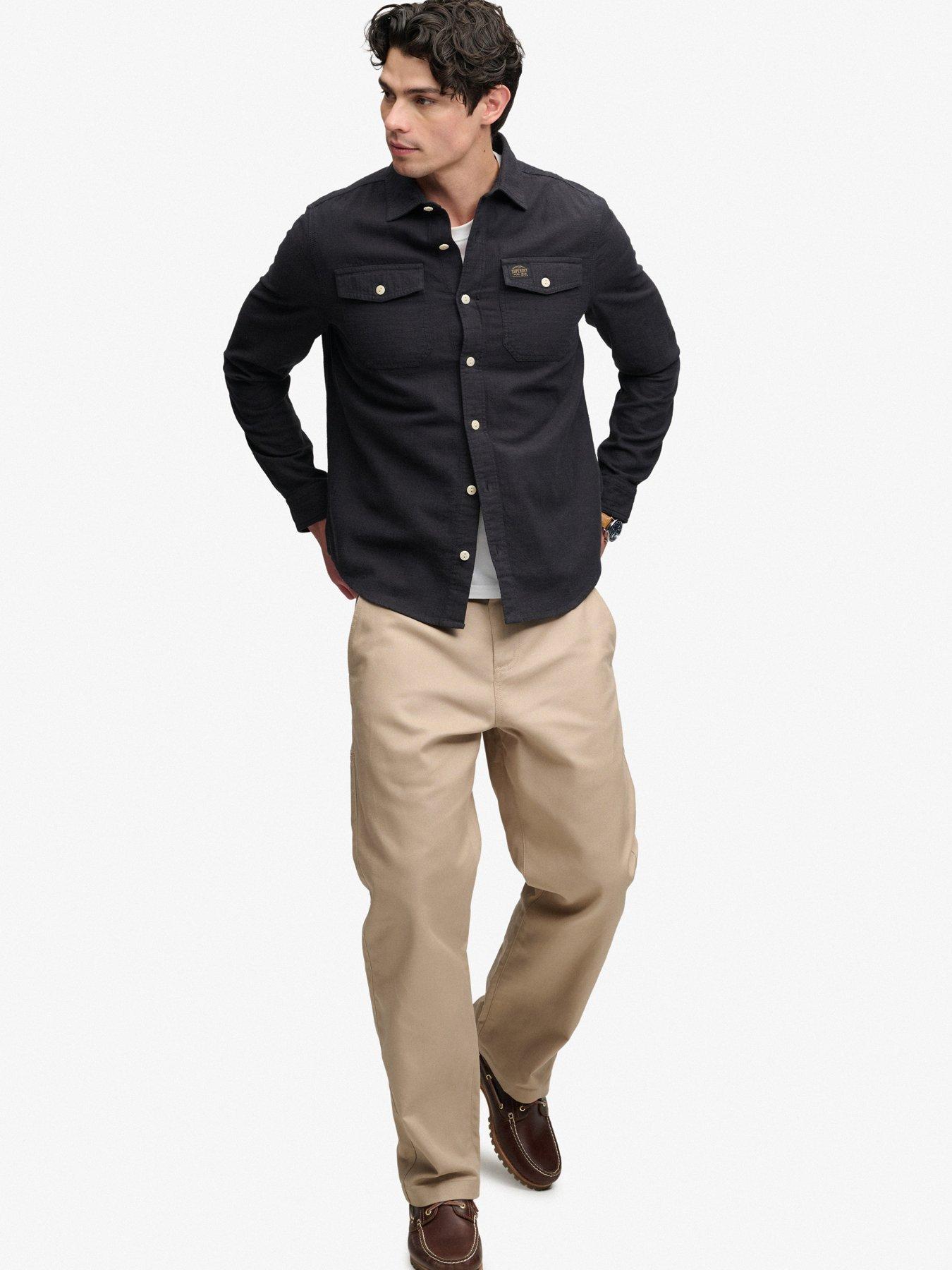 Image 3 of 6 of Superdry Mens Herringbone Relaxed Fit Workwear Shirt - Black