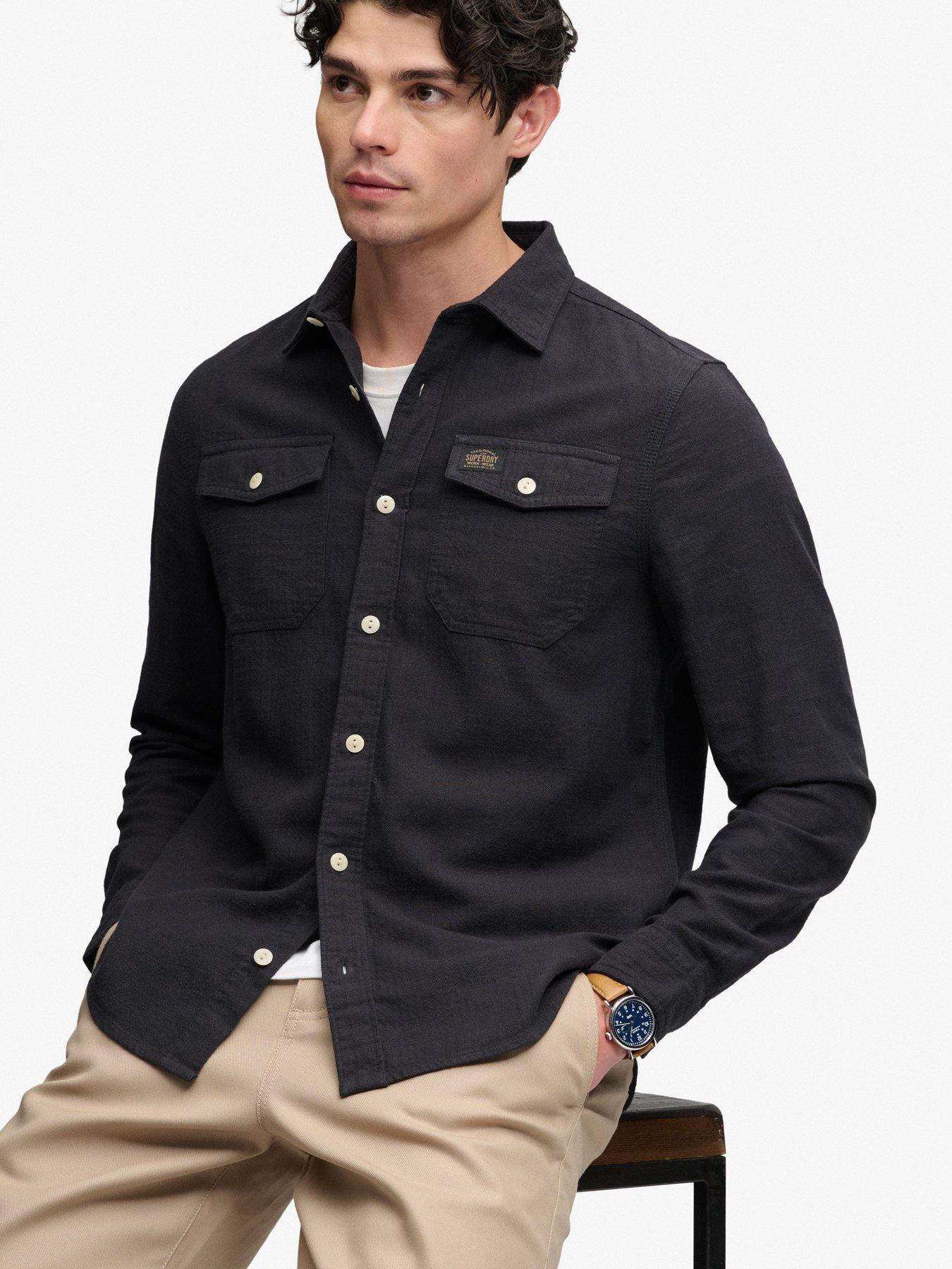 Image 4 of 6 of Superdry Mens Herringbone Relaxed Fit Workwear Shirt - Black