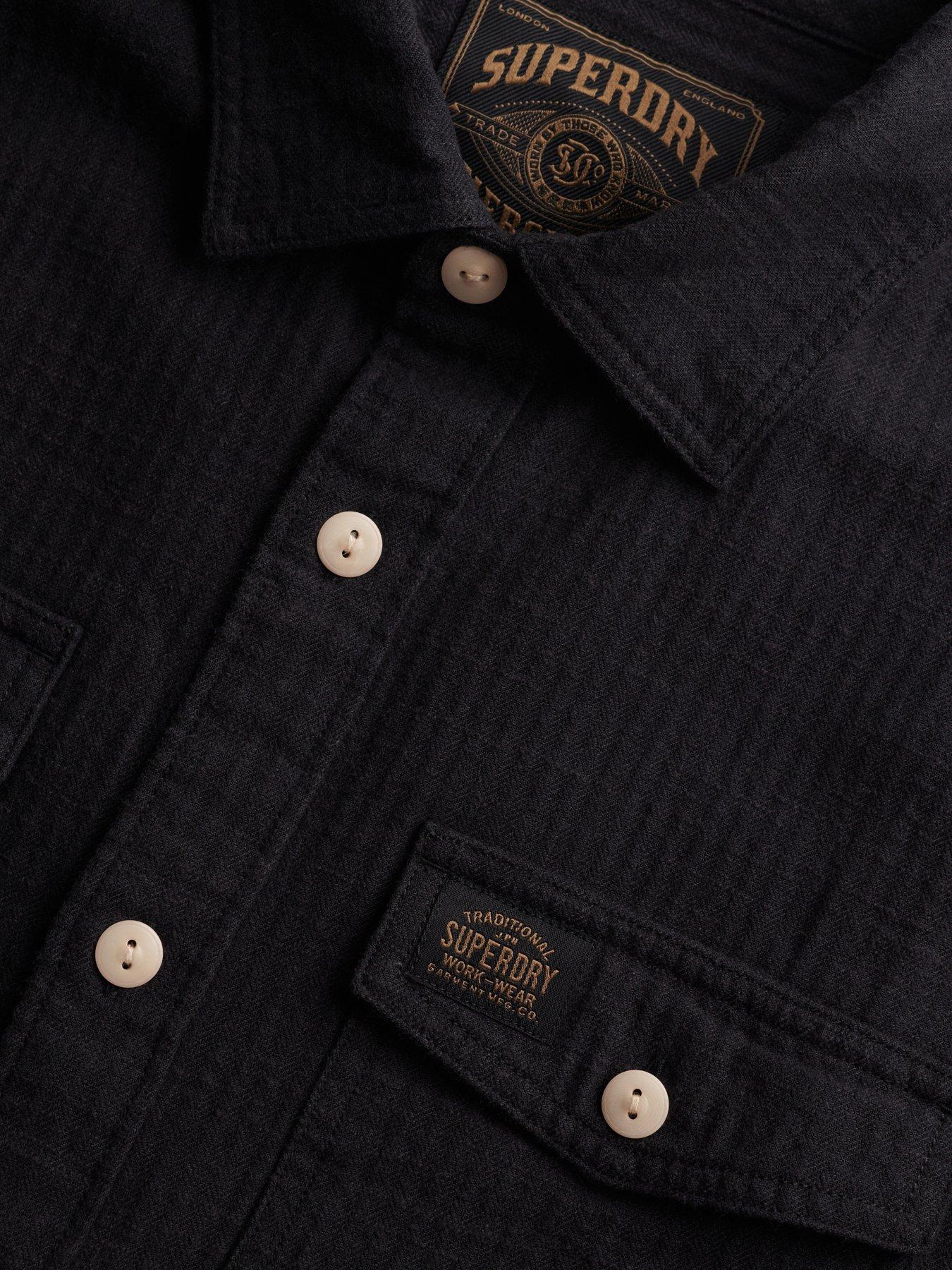 Image 5 of 6 of Superdry Mens Herringbone Relaxed Fit Workwear Shirt - Black
