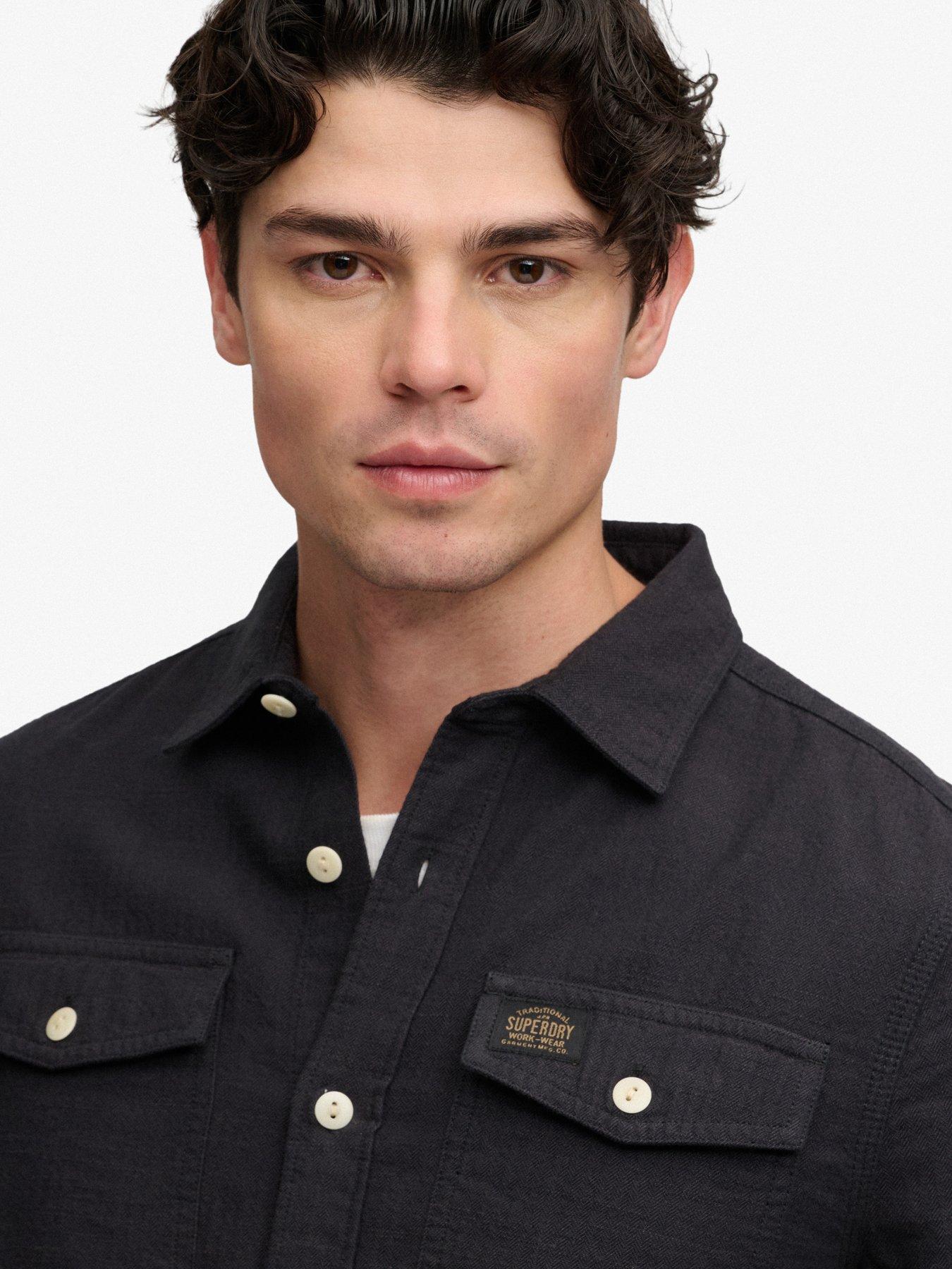 Image 6 of 6 of Superdry Mens Herringbone Relaxed Fit Workwear Shirt - Black