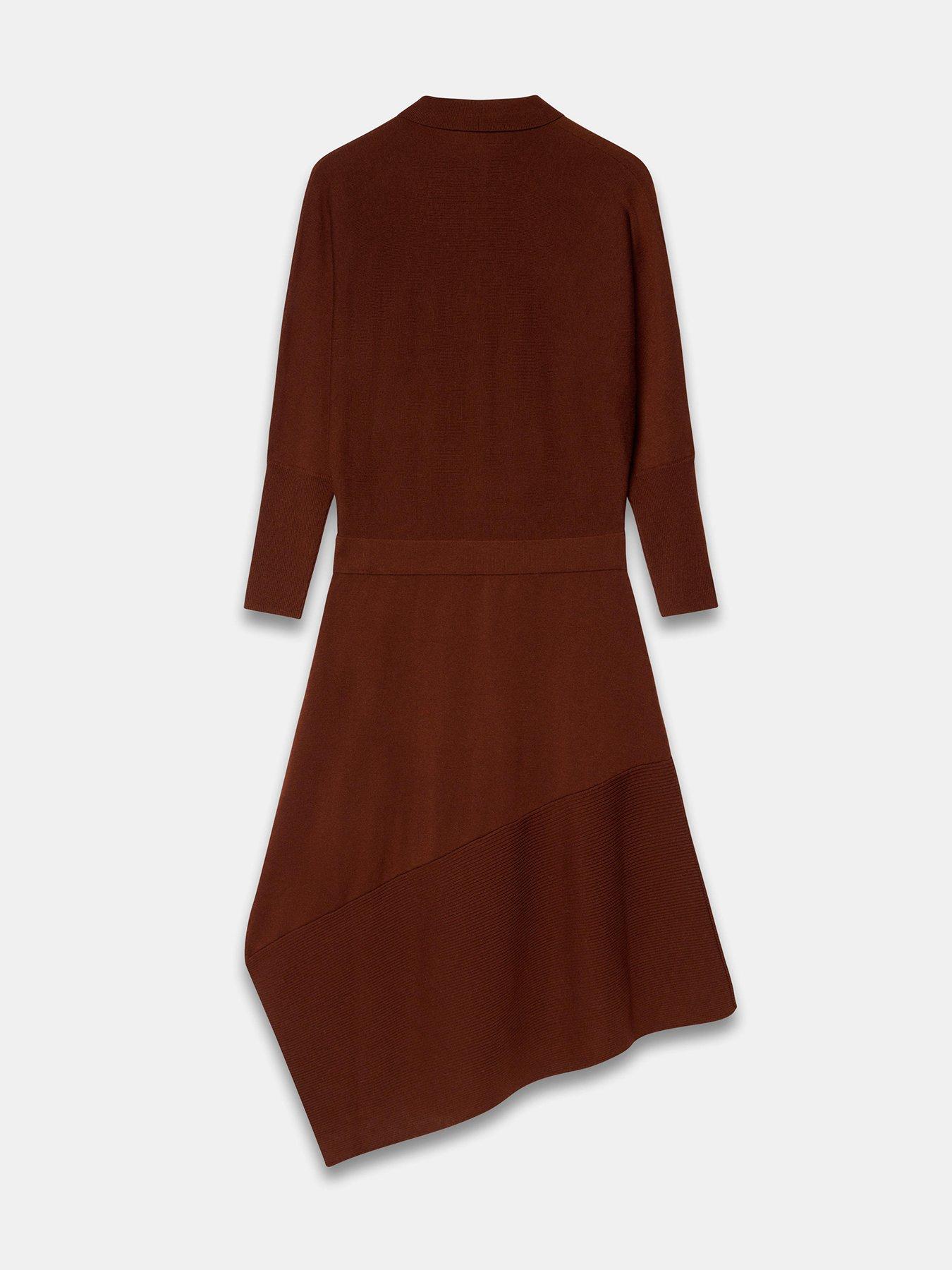 Image 6 of 6 of Mint Velvet Brown Knit Asymmetric Dress