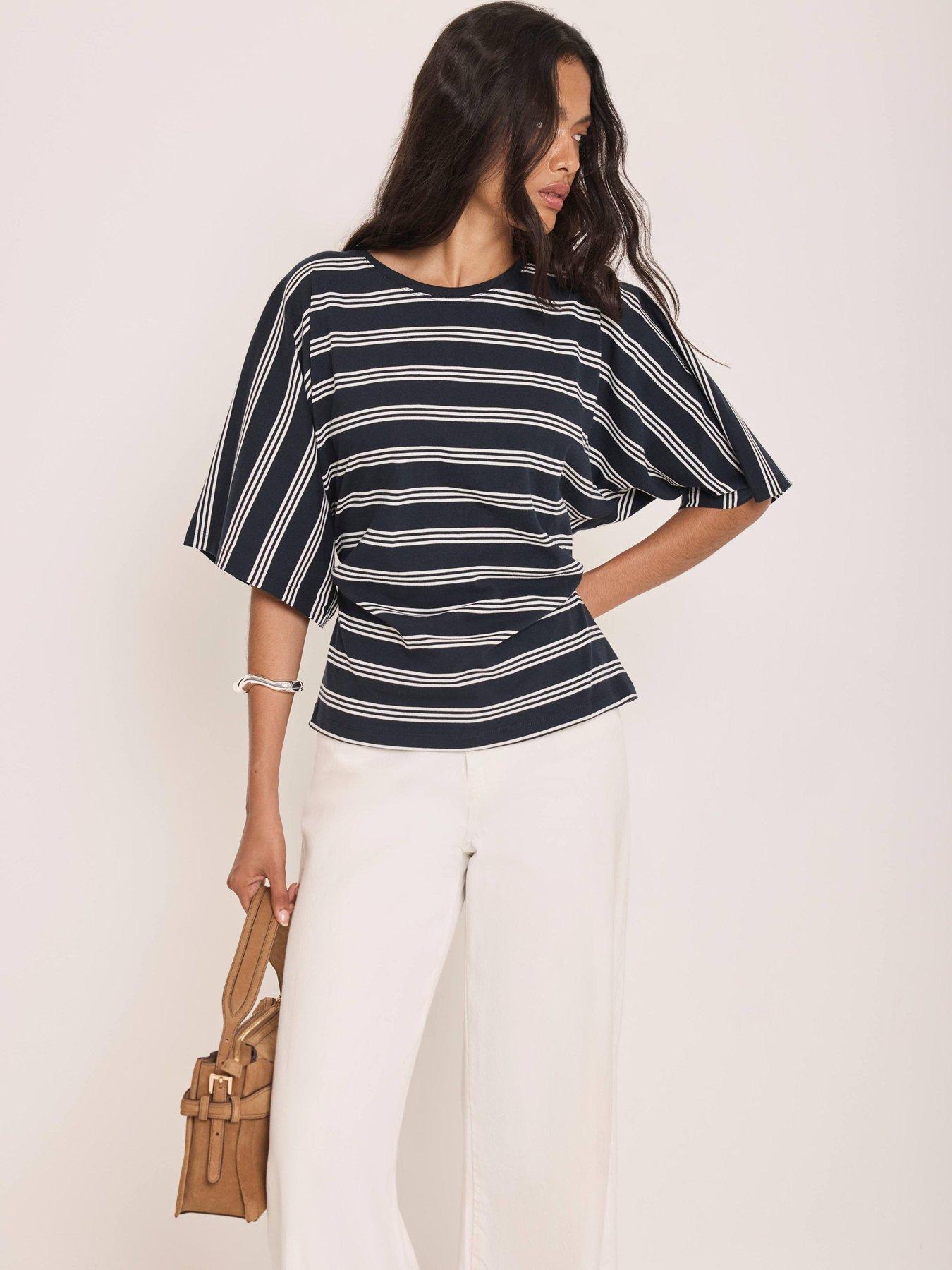 Image 1 of 6 of Mint Velvet Navy Stripe Batwing T-Shirt