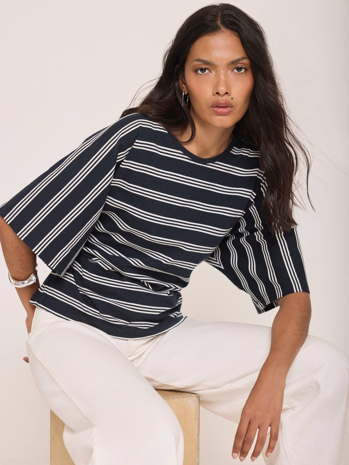Image 2 of 6 of Mint Velvet Navy Stripe Batwing T-Shirt