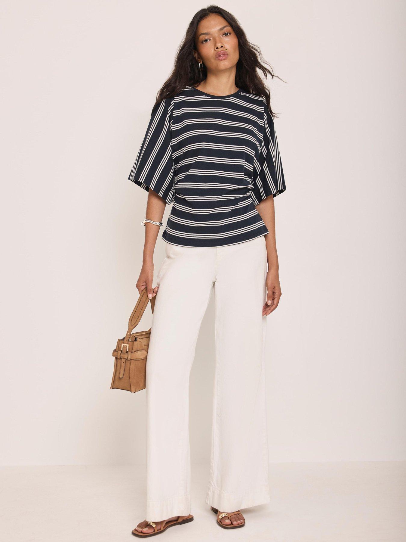 Image 4 of 6 of Mint Velvet Navy Stripe Batwing T-Shirt