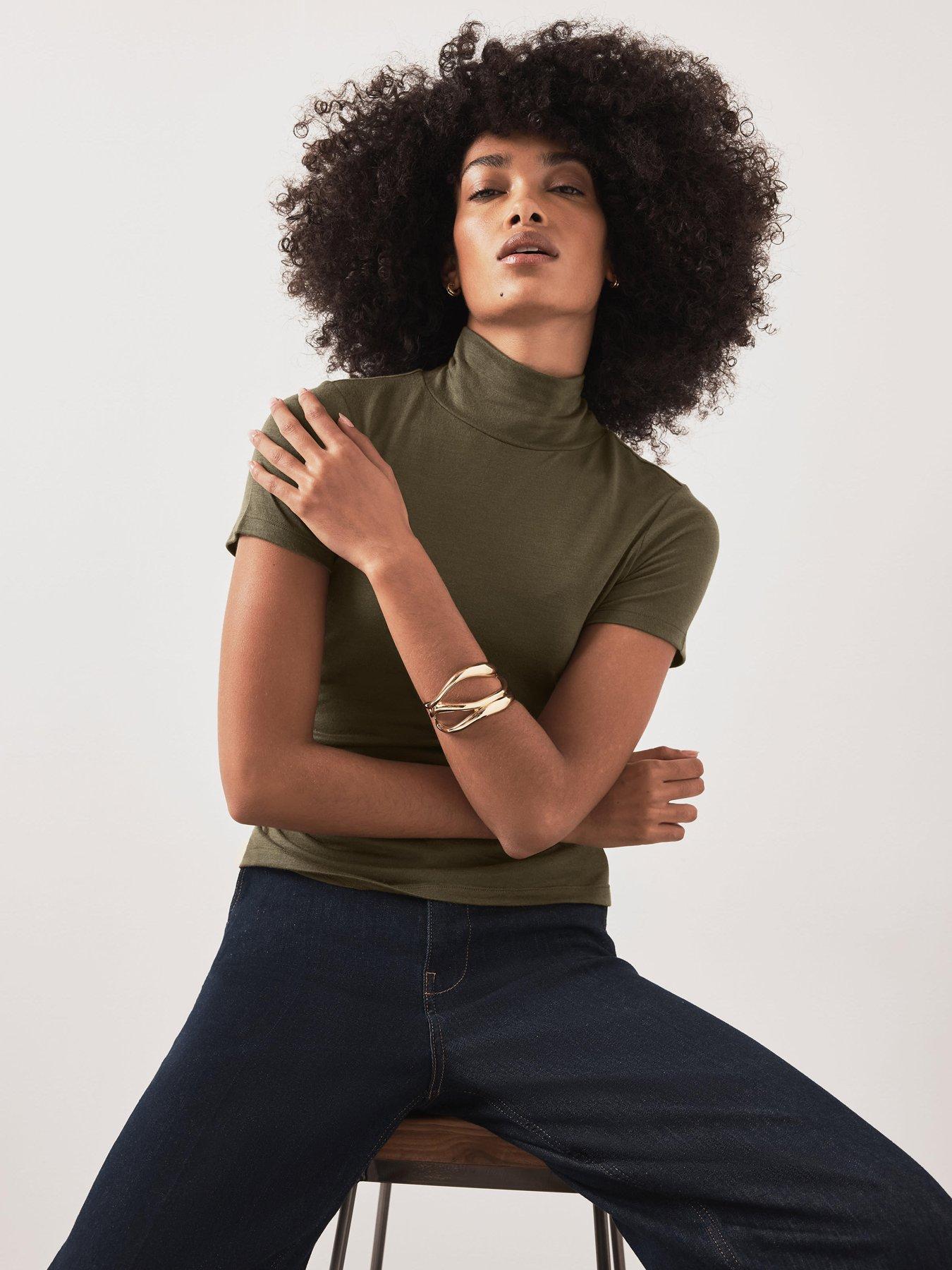 Image 2 of 6 of Mint Velvet Khaki High Neck Ruched Top